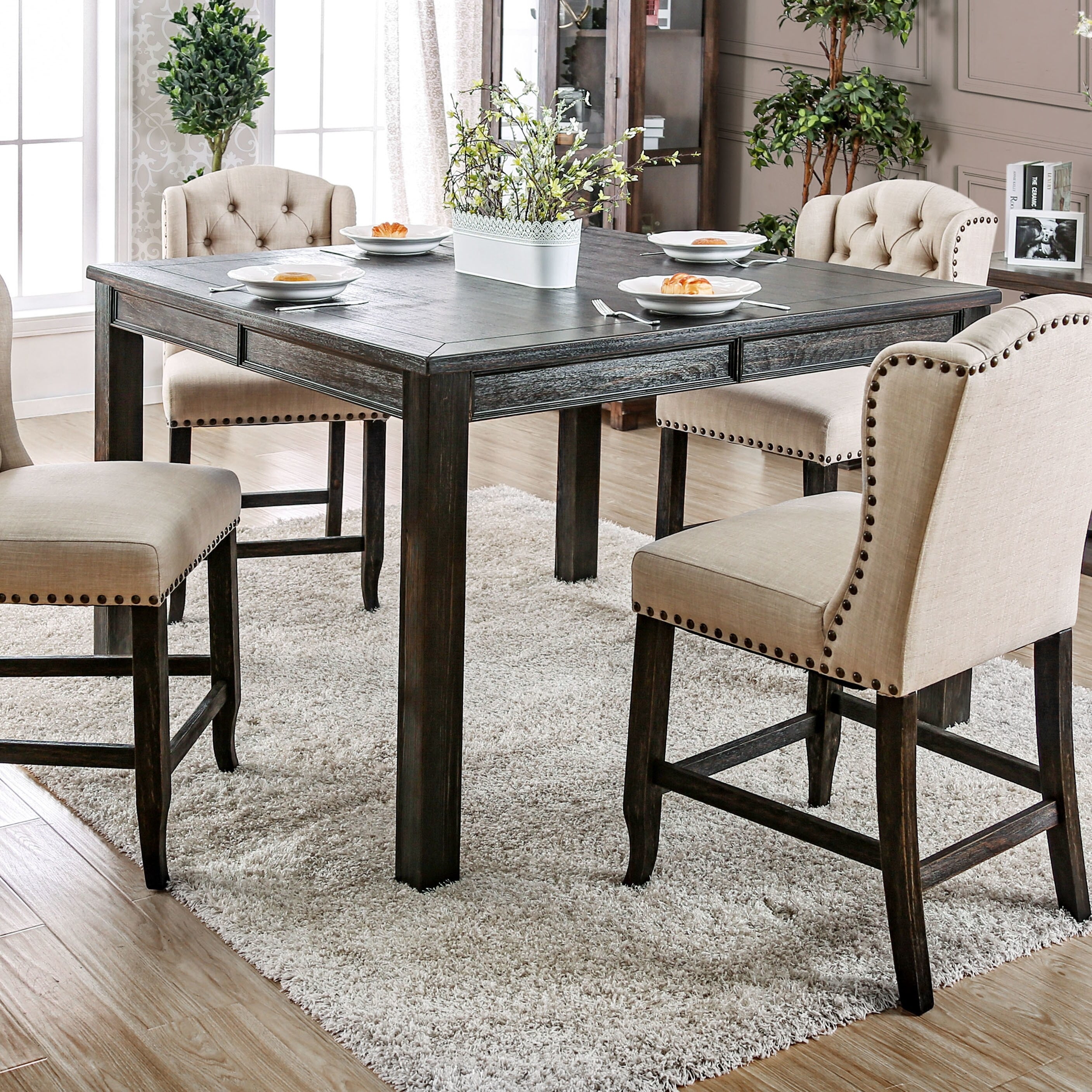 Furniture Of America Telara Contemporary Antique Black 54 Inch Counter Height Dining Table