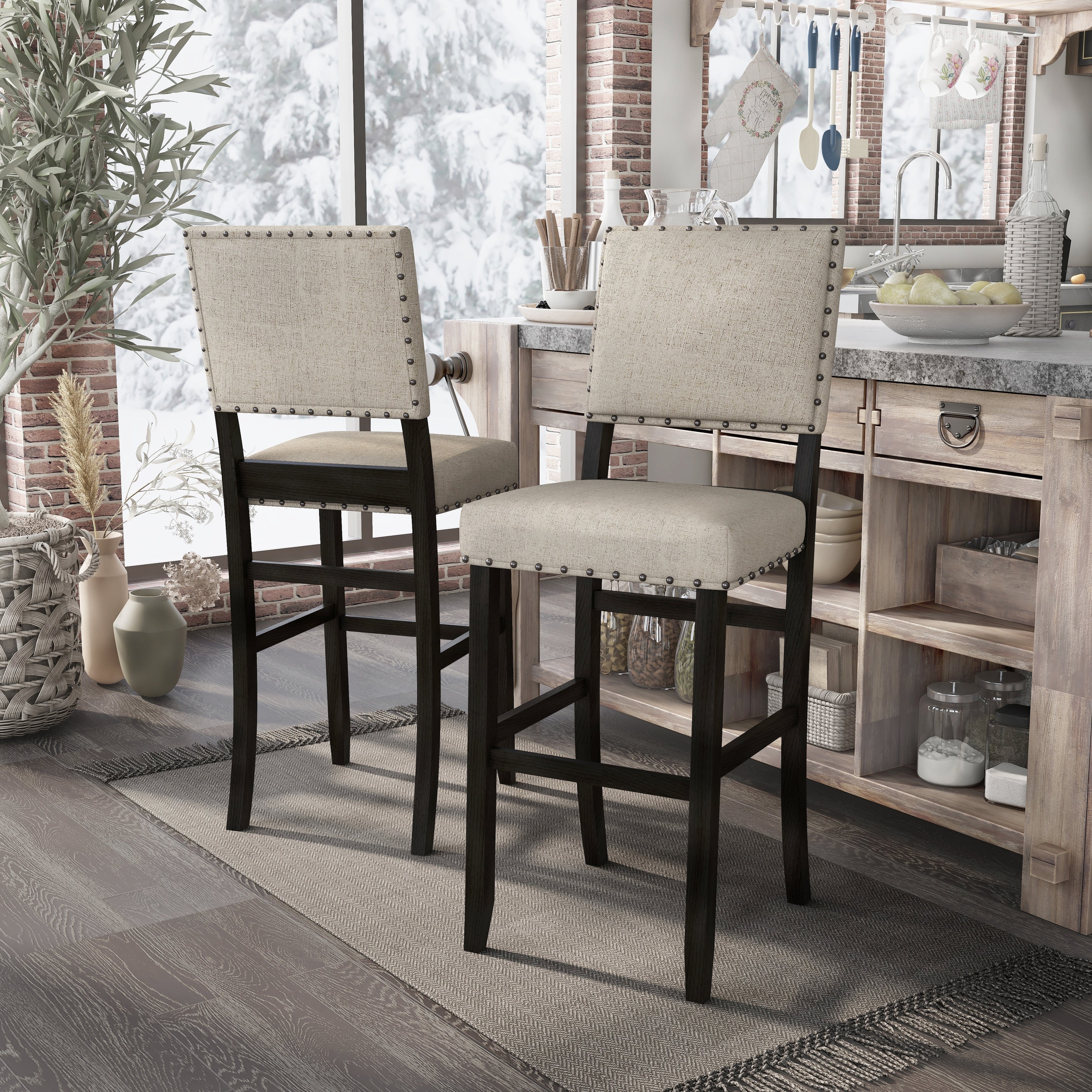 Furniture Of America Telara Contemporary Antique Black Bar Height Chair Set Of 2