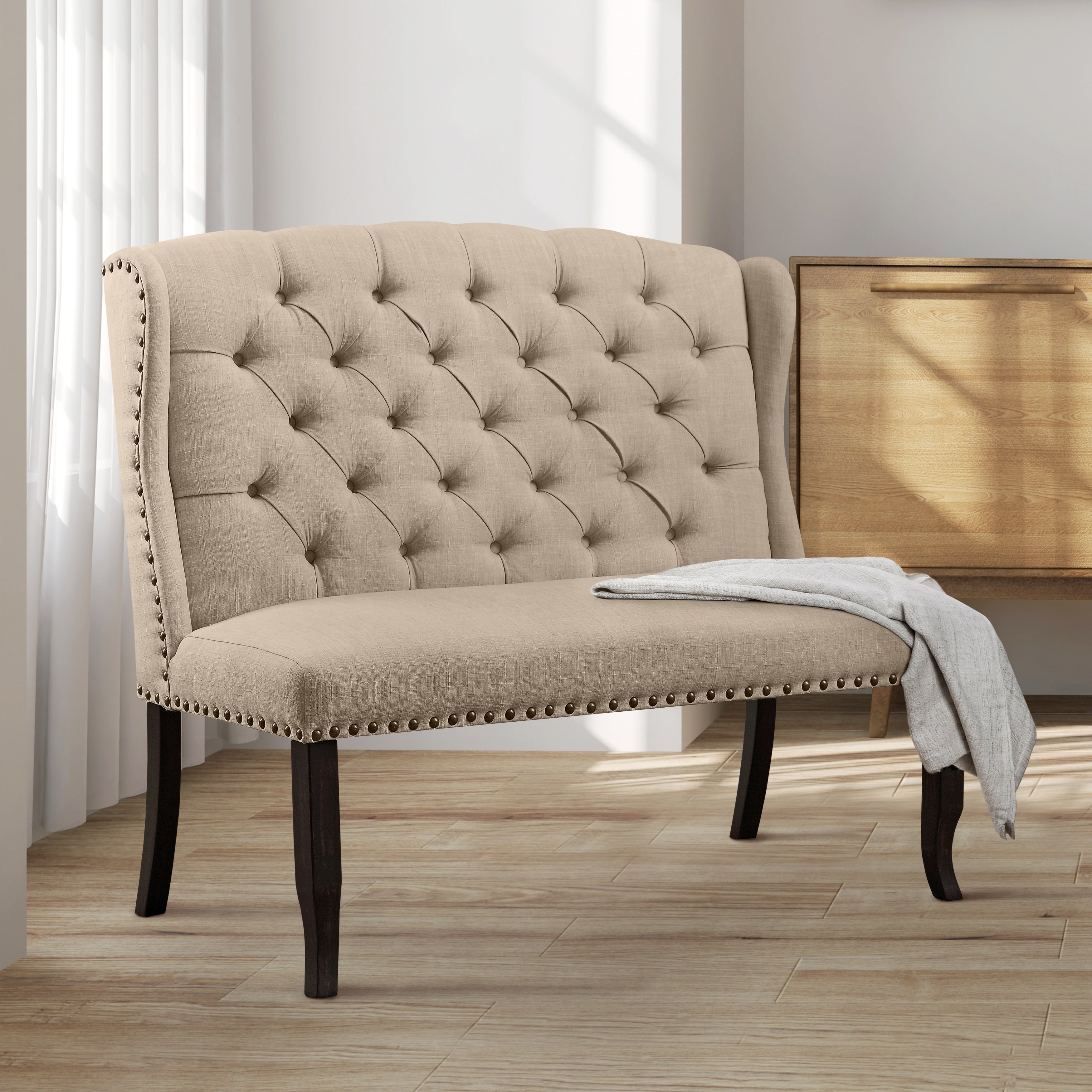Furniture Of America Telara Tufted Wingback Loveseat Dining Bench