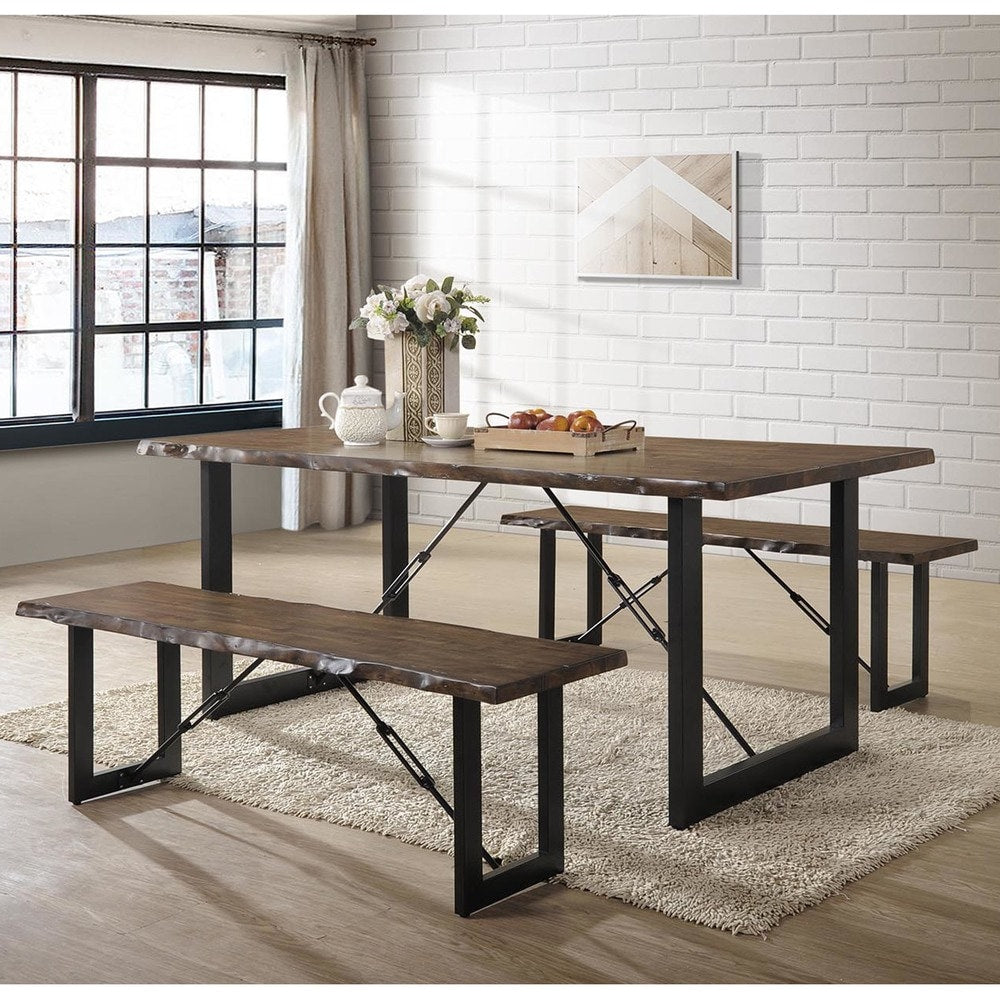 Furniture Of America Terele Walnut Finish Wood Rustic Industrial 3 Piece Dining Set