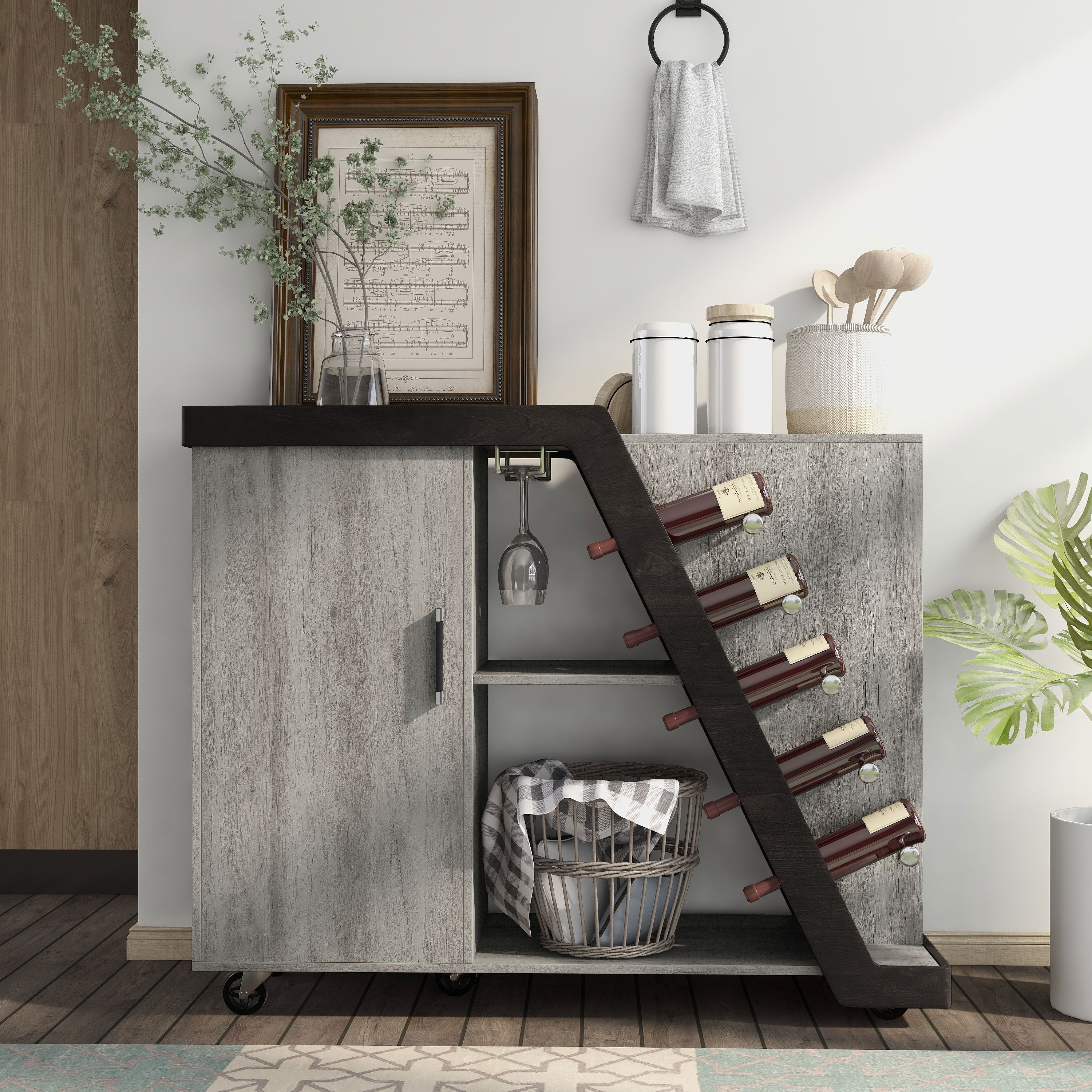 Sarker Light Hickory Mobile Wine Cabinet