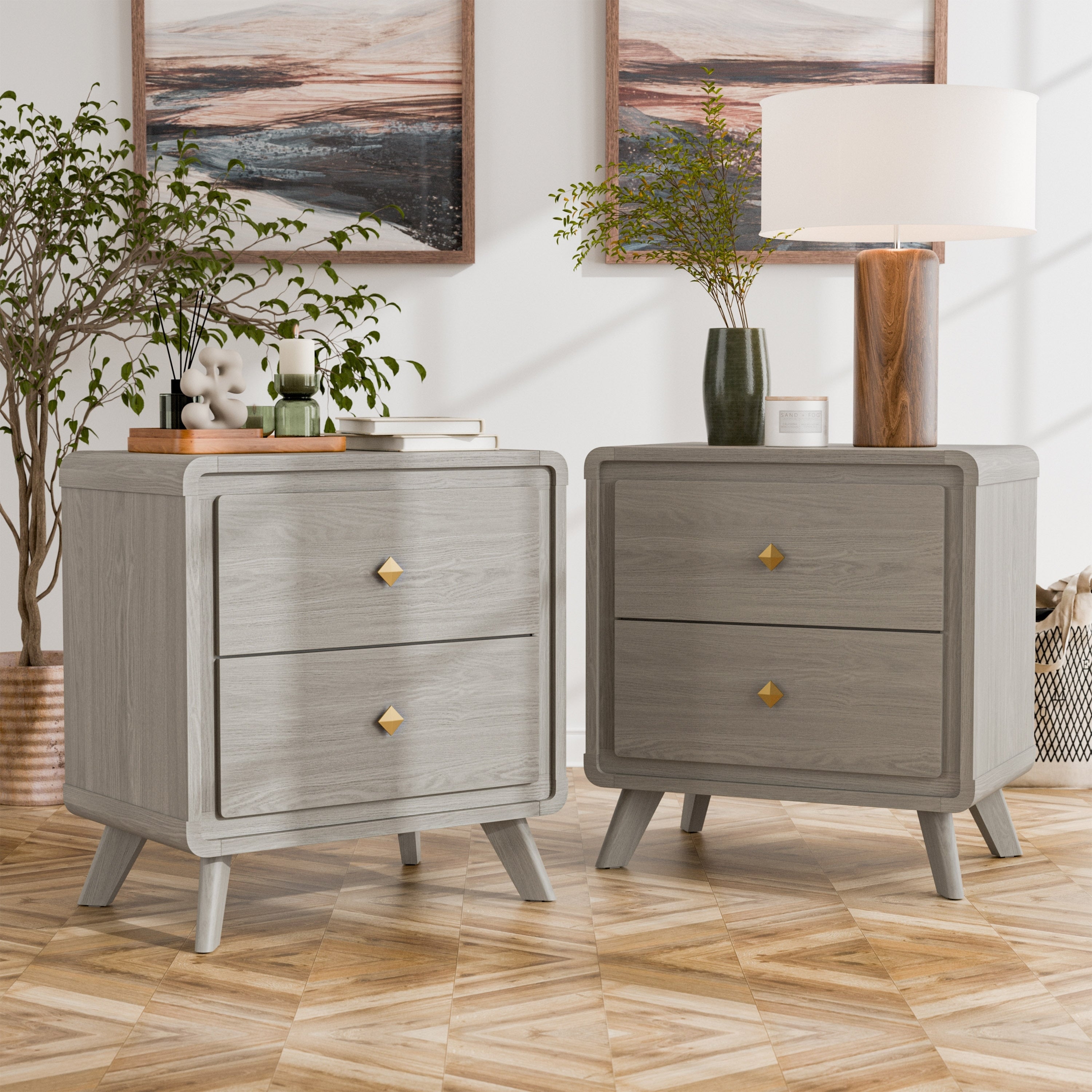 Furniture Of America Thaila Modern Grey Wood 2 Drawer Nightstand Set Of 2