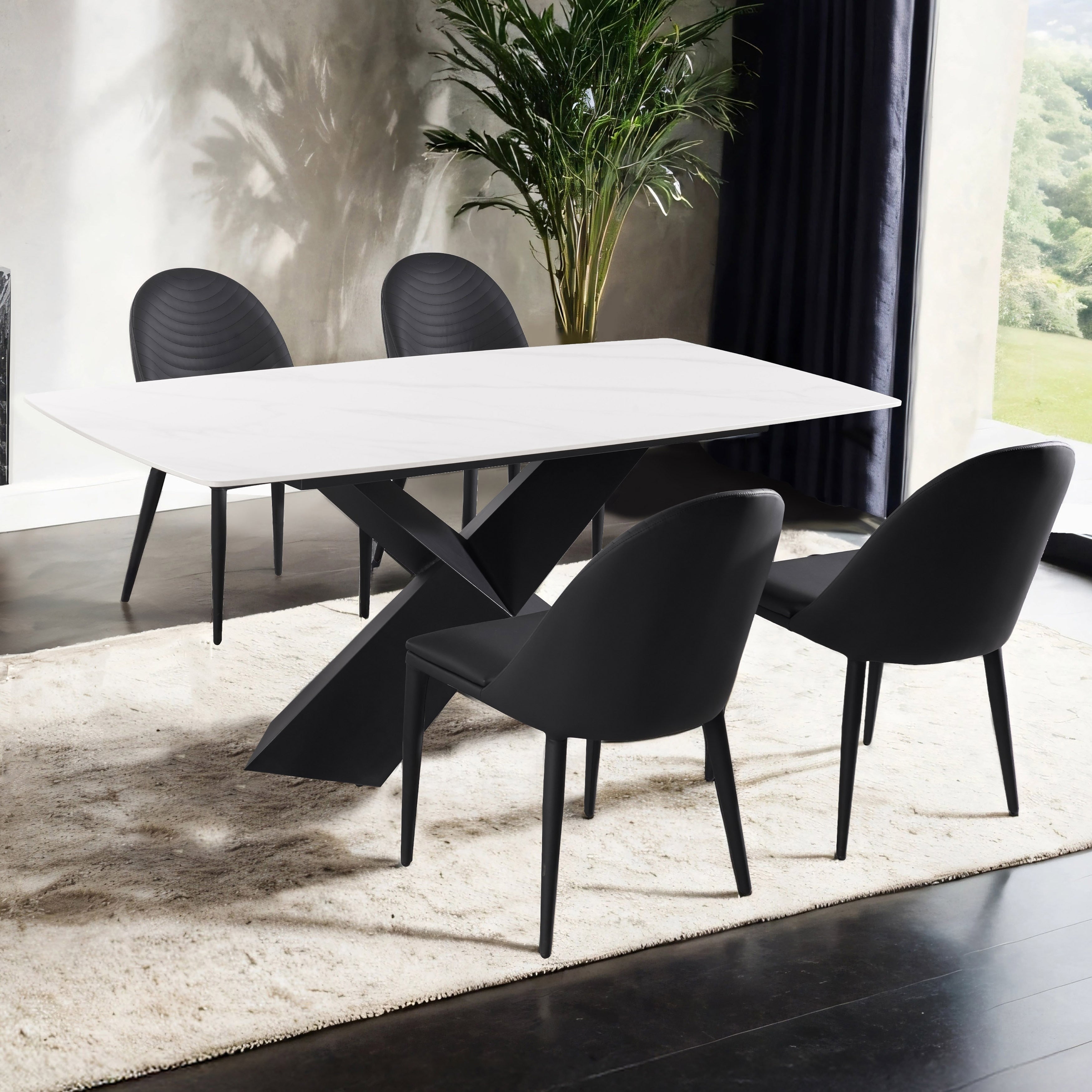 Furniture Of America Thalassa Modern 5 Piece Ceramic Top Dining Table Set