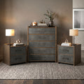 Furniture Of America Thalv Mid Century Modern 3 Piece Dark Walnut Wood And Faux Leather Chest And 2 Nightstands Bedroom Set