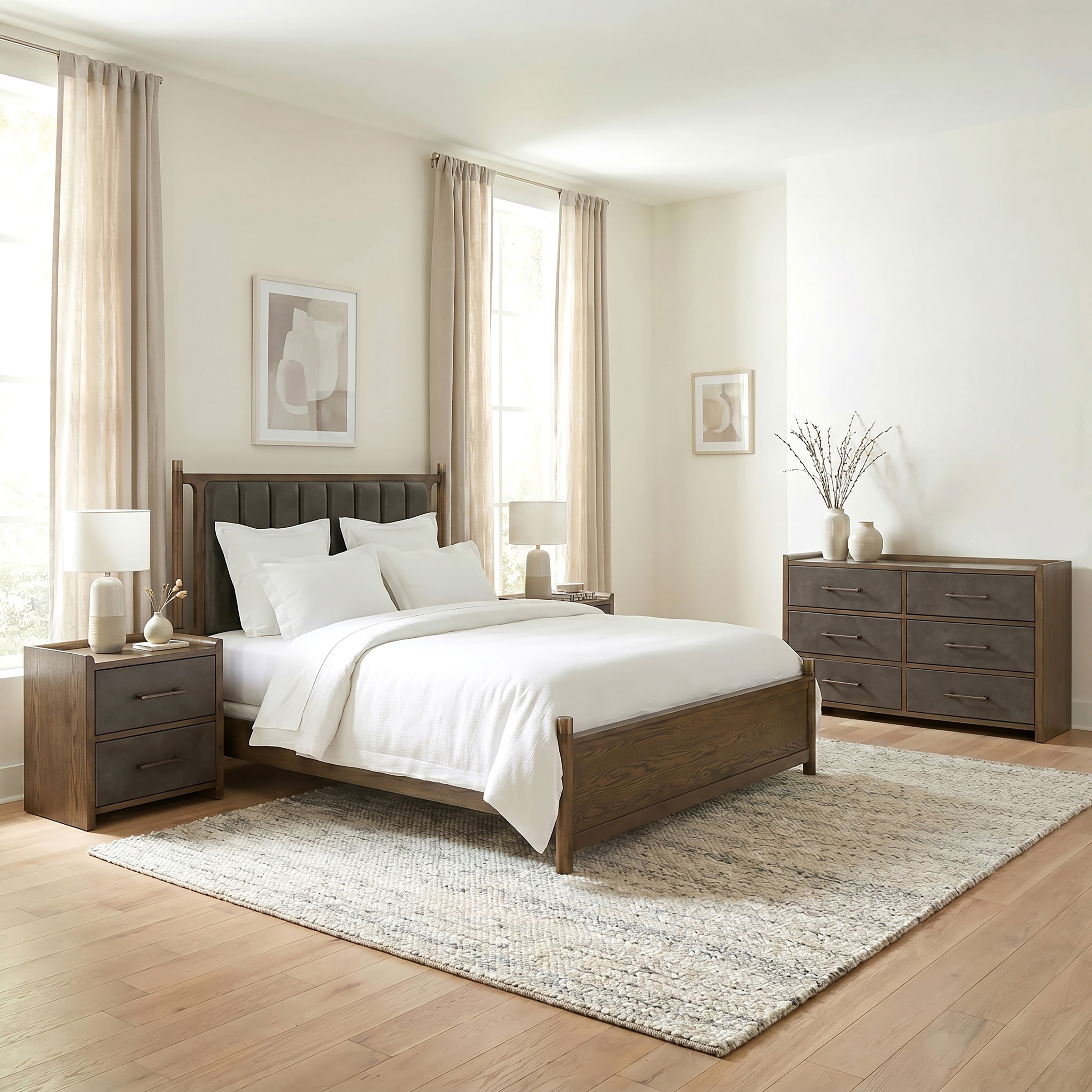 Furniture Of America Thalv Mid Century Modern 4 Piece Dark Walnut Wood Bedroom Set With Dresser And 2 Nightstands
