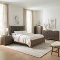 Furniture Of America Thalv Mid Century Modern 4 Piece Two Tone Dark Walnut Wood And Faux Leather Bedroom Set