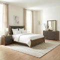 Furniture Of America Thalv Mid Century Modern 4 Piece Two Tone Dark Walnut Wood And Faux Leather Bedroom Set