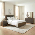 Furniture Of America Thalv Mid Century Modern 5 Piece Two Tone Dark Walnut Wood And Faux Leather Bedroom Set