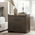 Furniture Of America Thalv Mid Century Modern Two Tone Dark Walnut Wood 2 Drawer Nightstand With Faux Leather Front