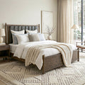 Furniture Of America Thalv Mid Century Modern Two Tone Dark Walnut Wood Panel Bed With Faux Leather Headboard