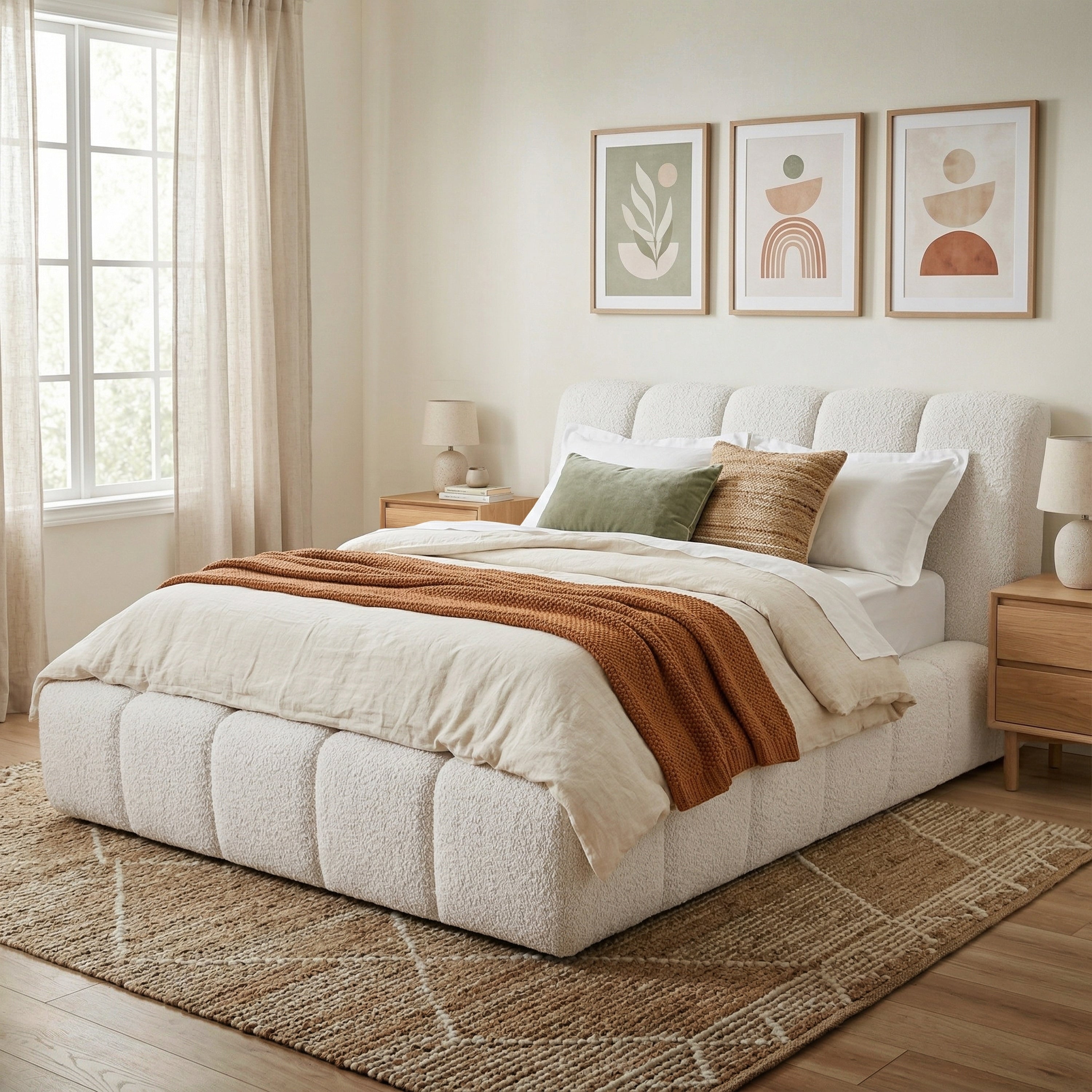 Furniture Of America Tupho Modern Boucle Chenille Biscuit Tufting Upholstered Platform Bed