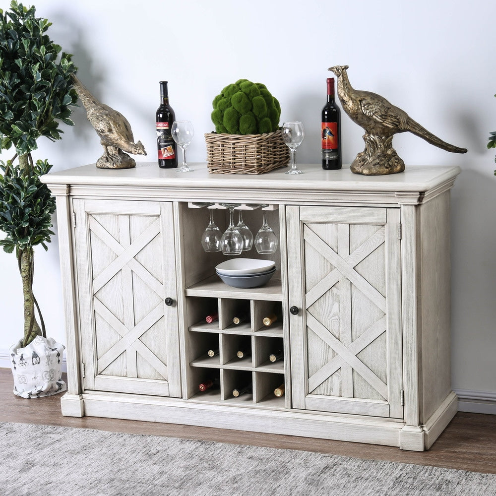 Furniture Of America Tyler Antique White Wood And Veneer Rustic Farmhouse Buffet Server