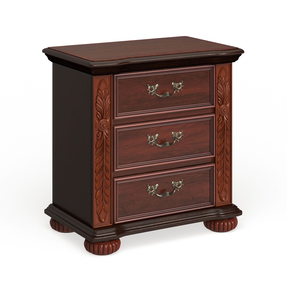 Ellianne Traditional Brown Cherry 3 Drawer Nightstand By Foa