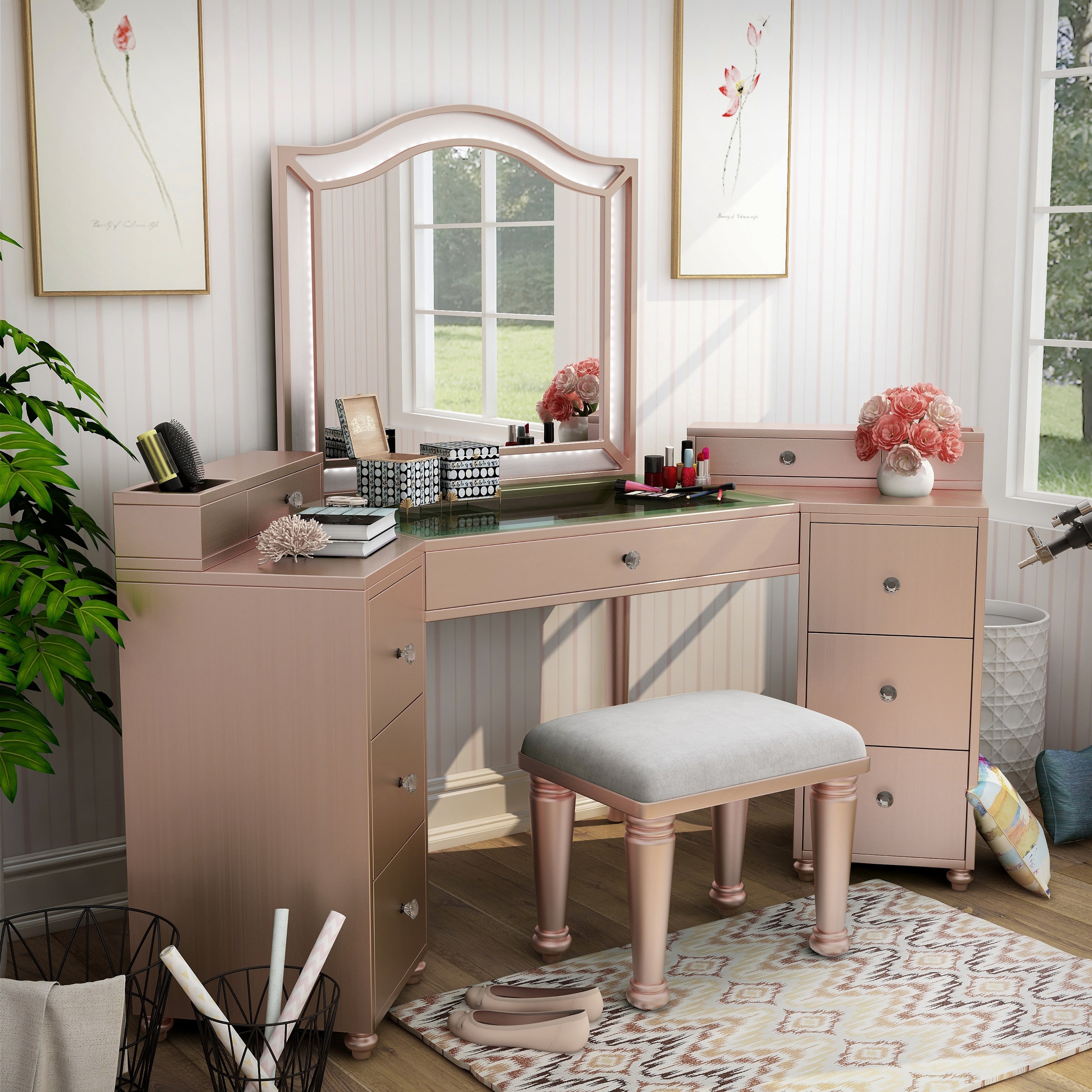 Furniture Of America Ulru Transitional Solid Wood Vanity Set