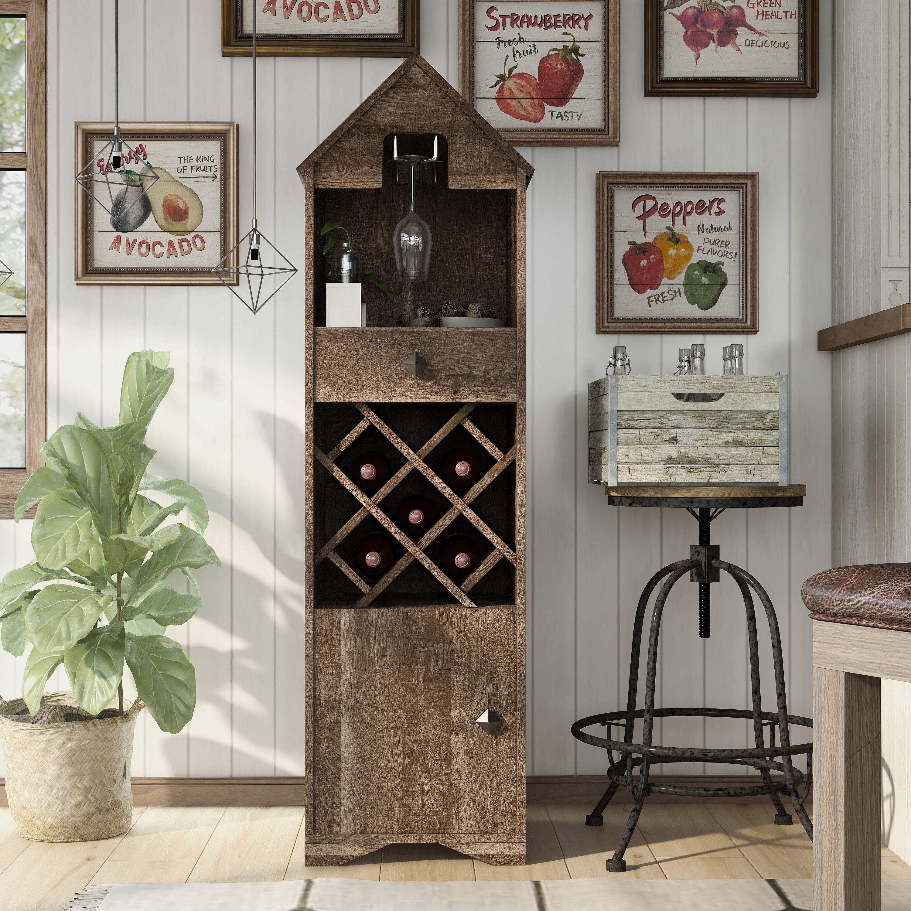 Furniture Of America Valko Rustic Reclaimed Oak Wine Rack