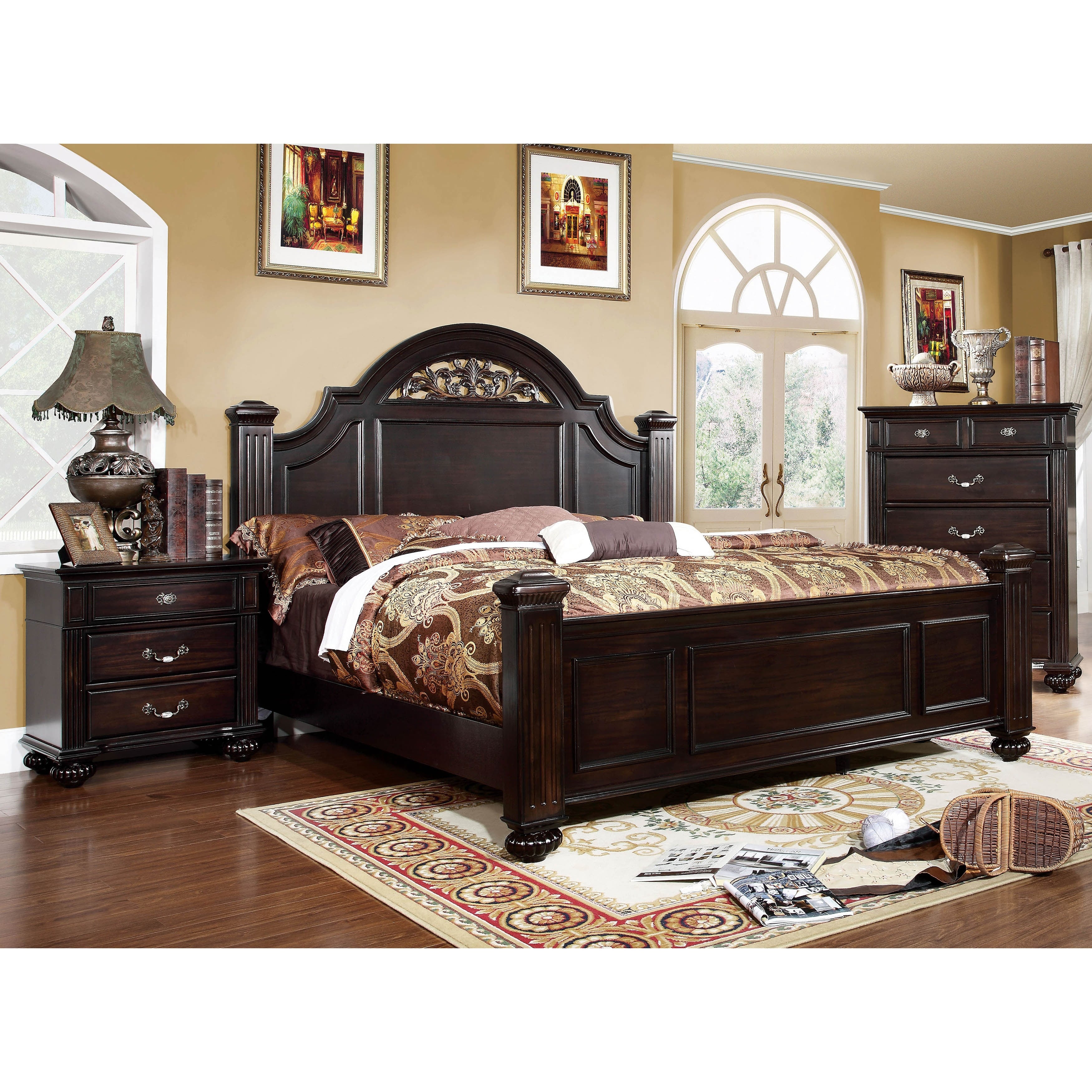 Grande Traditional Dark Walnut 3 Piece Bed Set By Foa