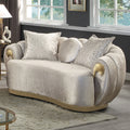 Furniture Of America Vesper Glam Metallic Taupe Curved Back Loveseat With Accent Pillows