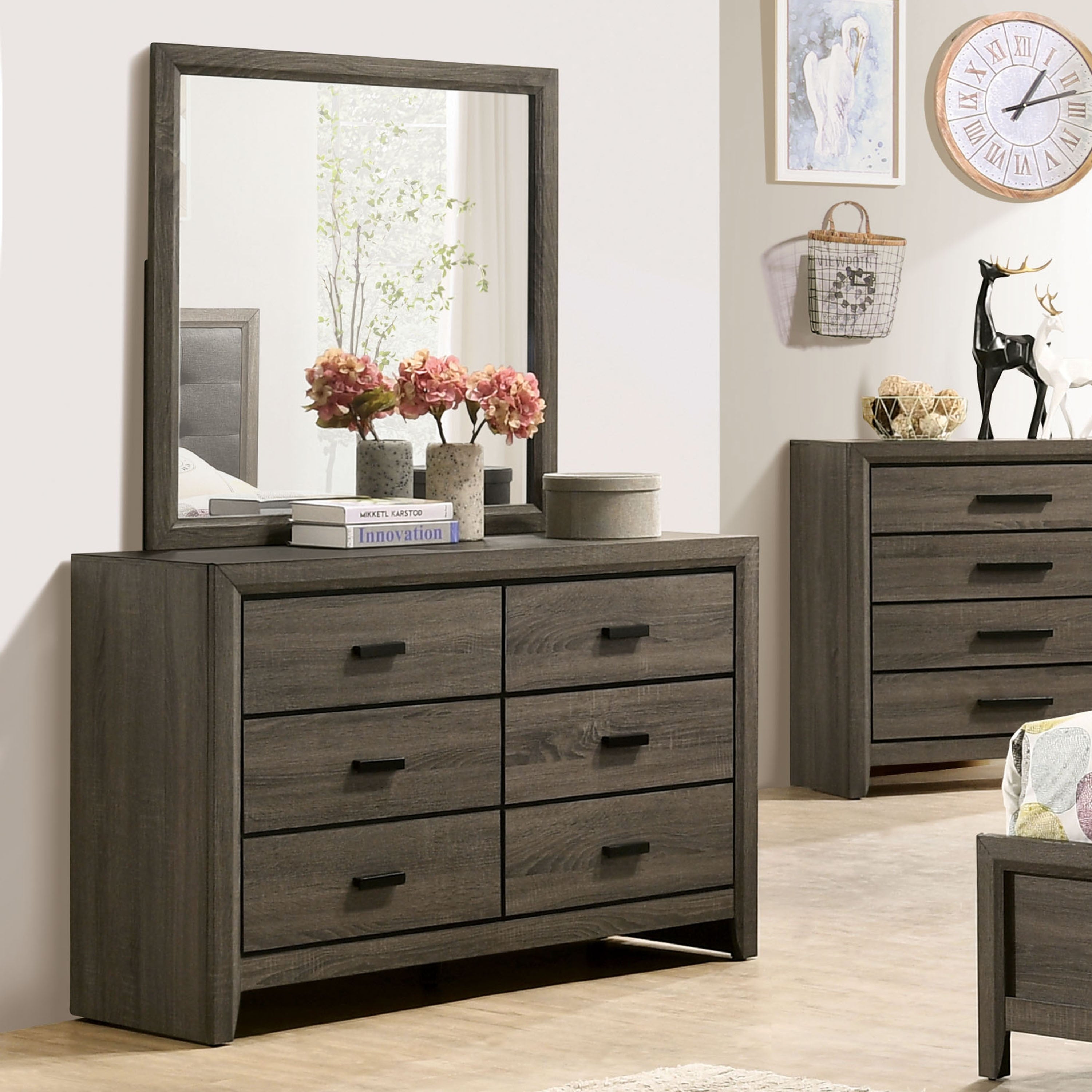 Furniture Of America Vilk Transitional Grey Dresser And Mirror Set