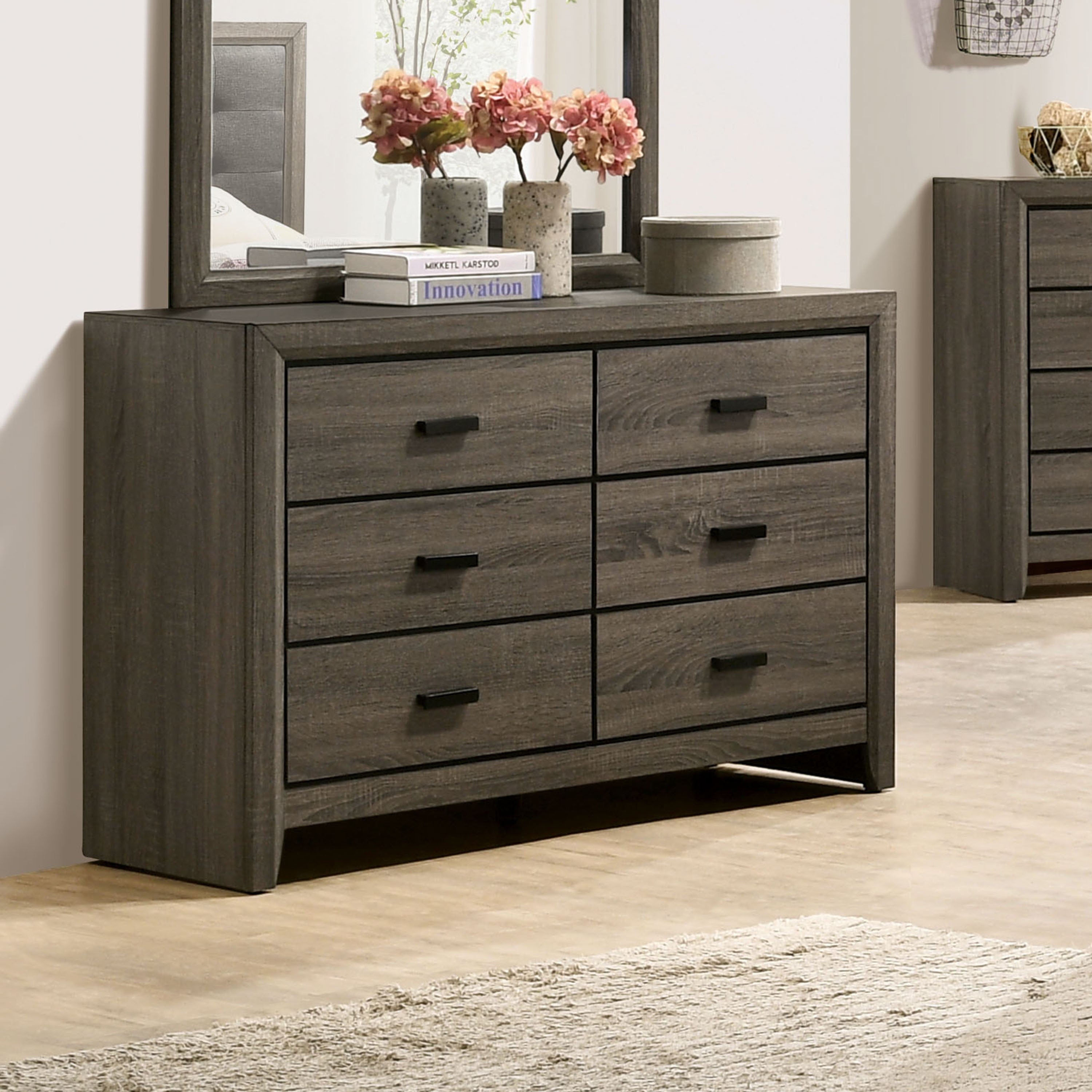 Furniture Of America Vilk Transitional Grey Solid Wood 6 Drawer Dresser
