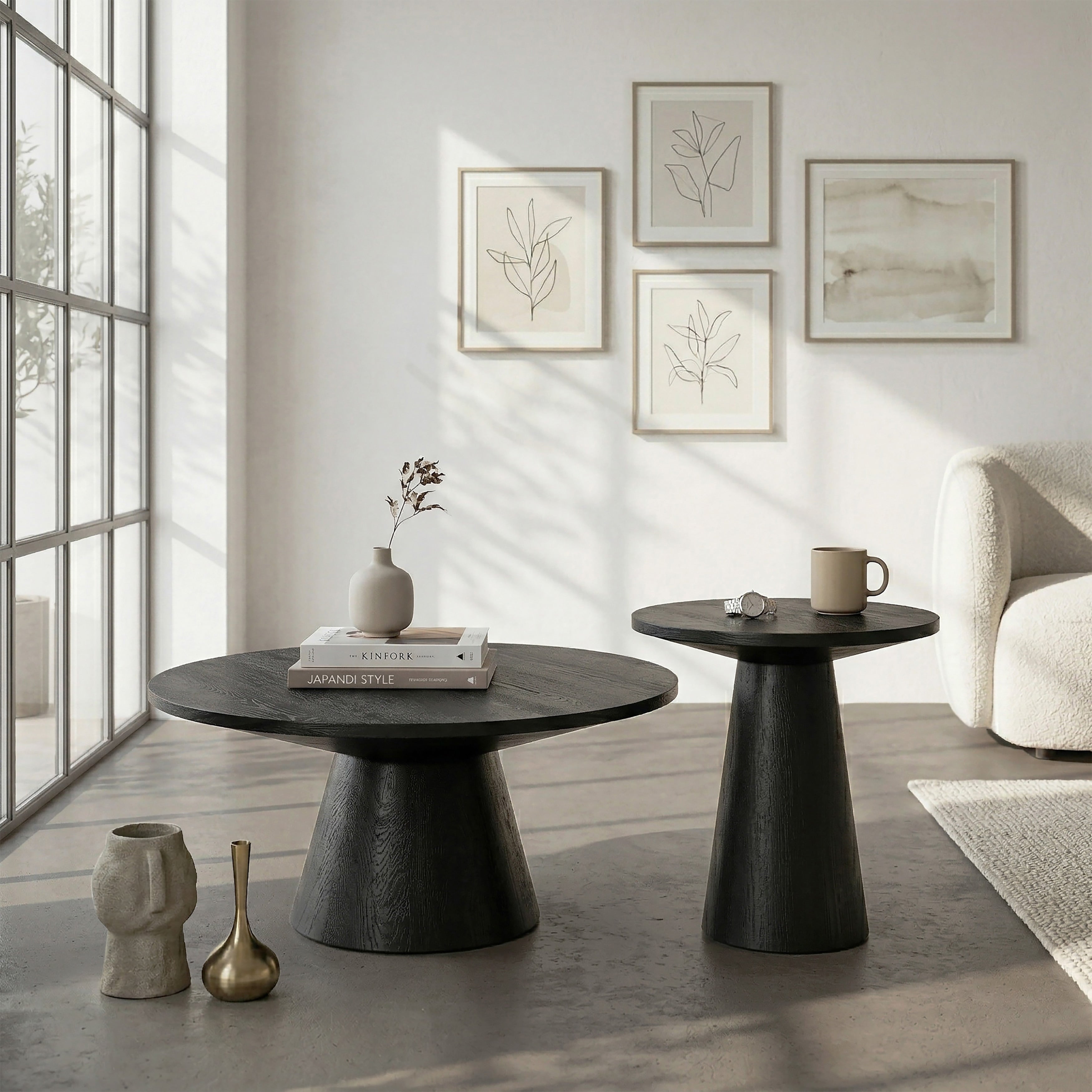 Furniture Of America Vitten Modern 2 Piece Solid Wood 36 Inch Cone Shaped Pedestal Base Coffee Table Set