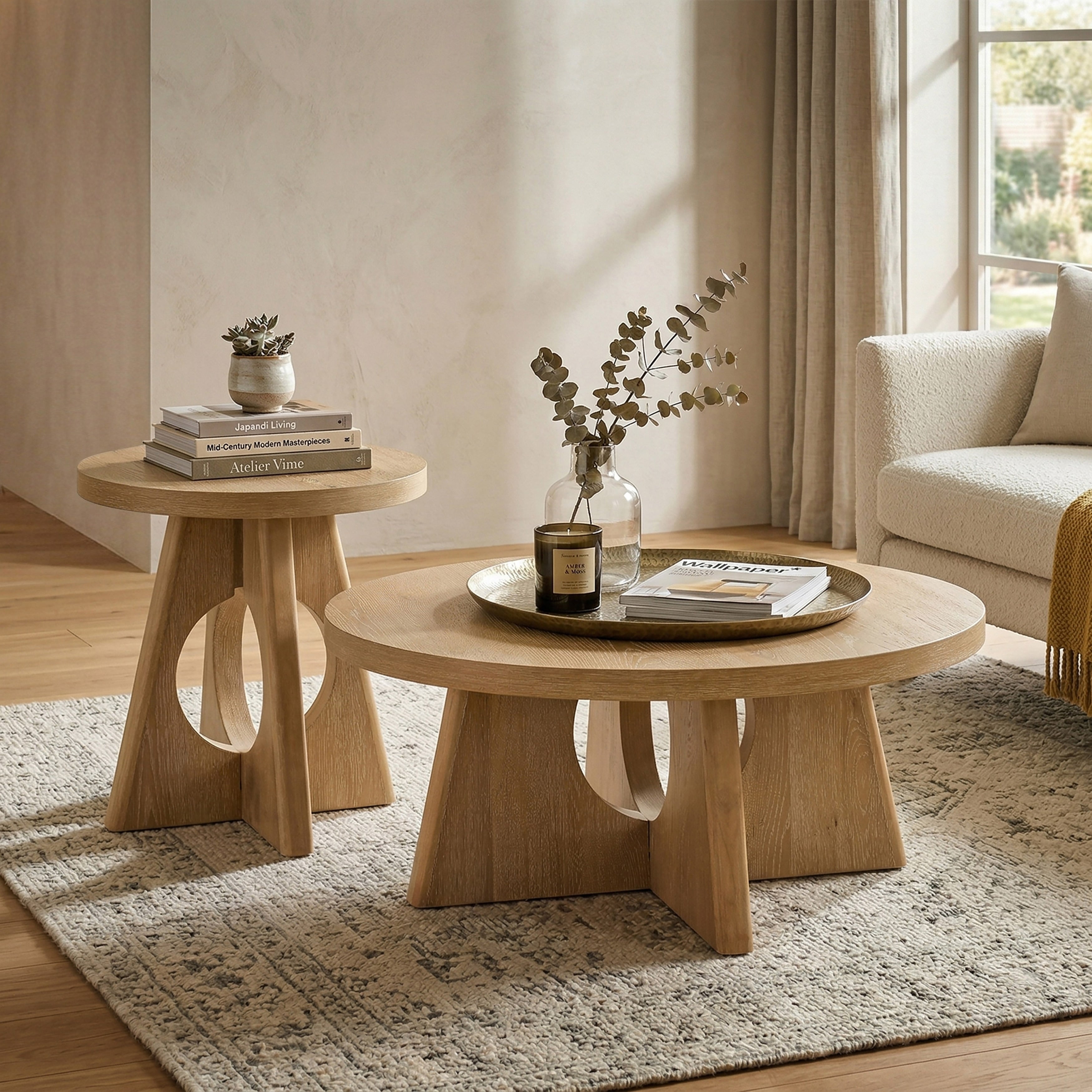 Furniture Of America Vitten Modern 2 Piece Solid Wood Cutout Pedestal Base Round Coffee Table Set