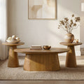 Furniture Of America Vitten Modern 3 Piece Solid Wood Cone Shaped Pedestal Base Oval Cocktail Table And 2 End Tables Set