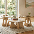 Furniture Of America Vitten Modern 3 Piece Solid Wood Cutout Pedestal Base Round Coffee Table And 2 End Tables Set