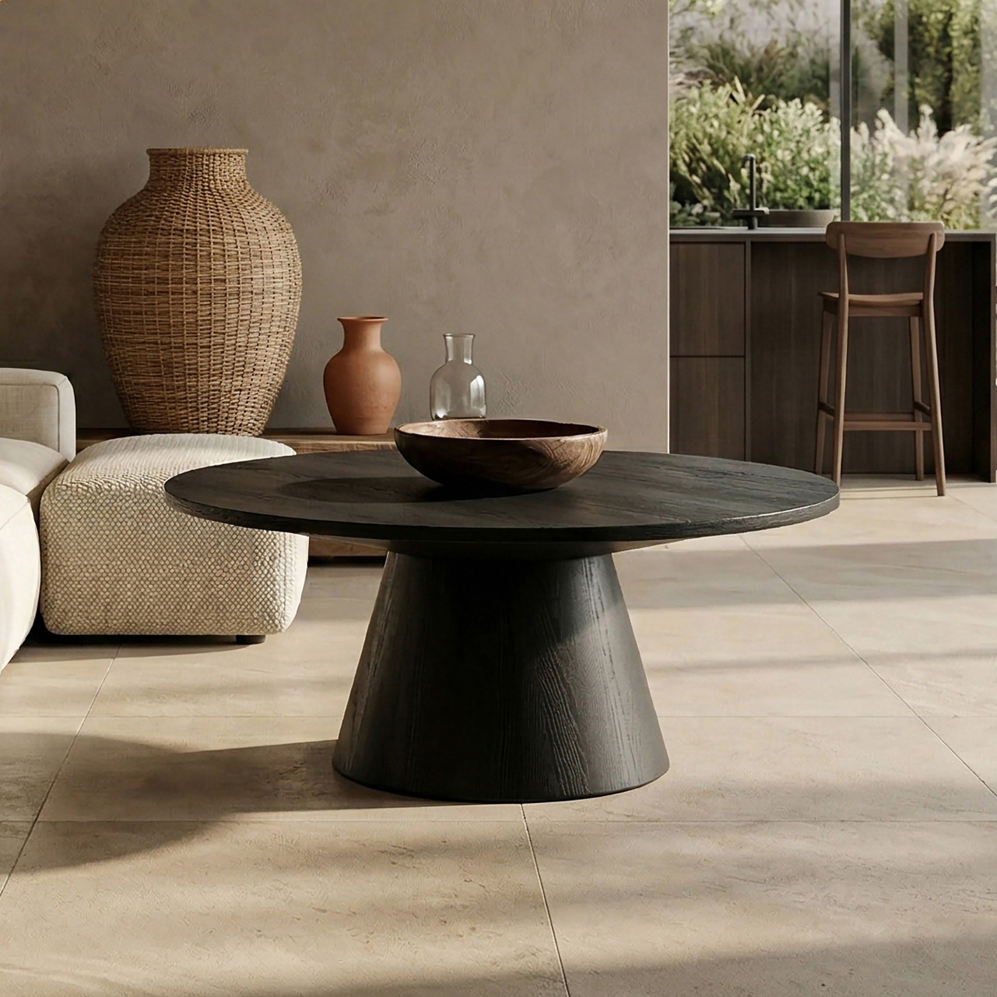 Furniture Of America Vitten Modern Solid Wood 36 Inch Cone Shaped Pedestal Base Coffee Table