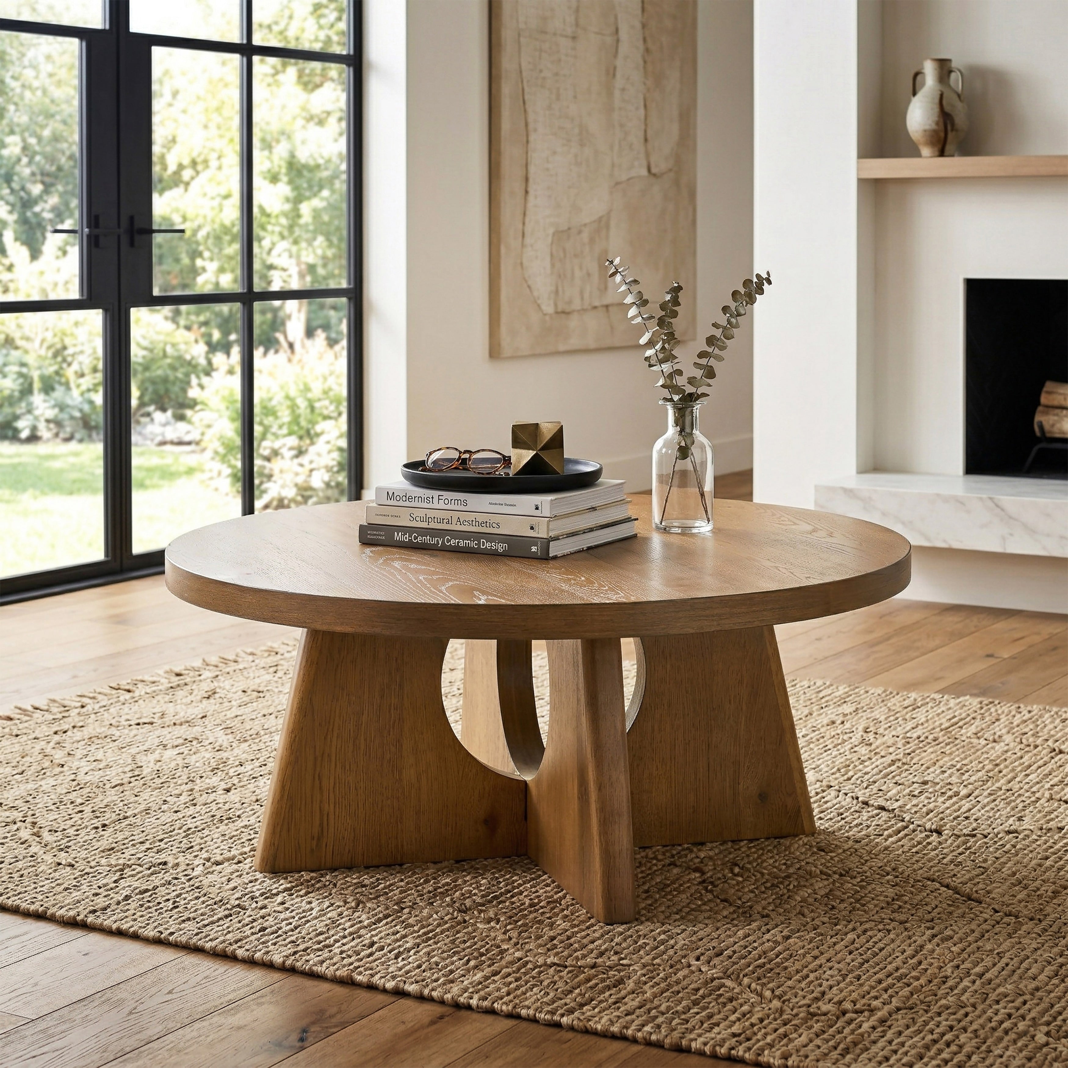 Furniture Of America Vitten Modern Solid Wood Cutout Pedestal Base Round Coffee Table
