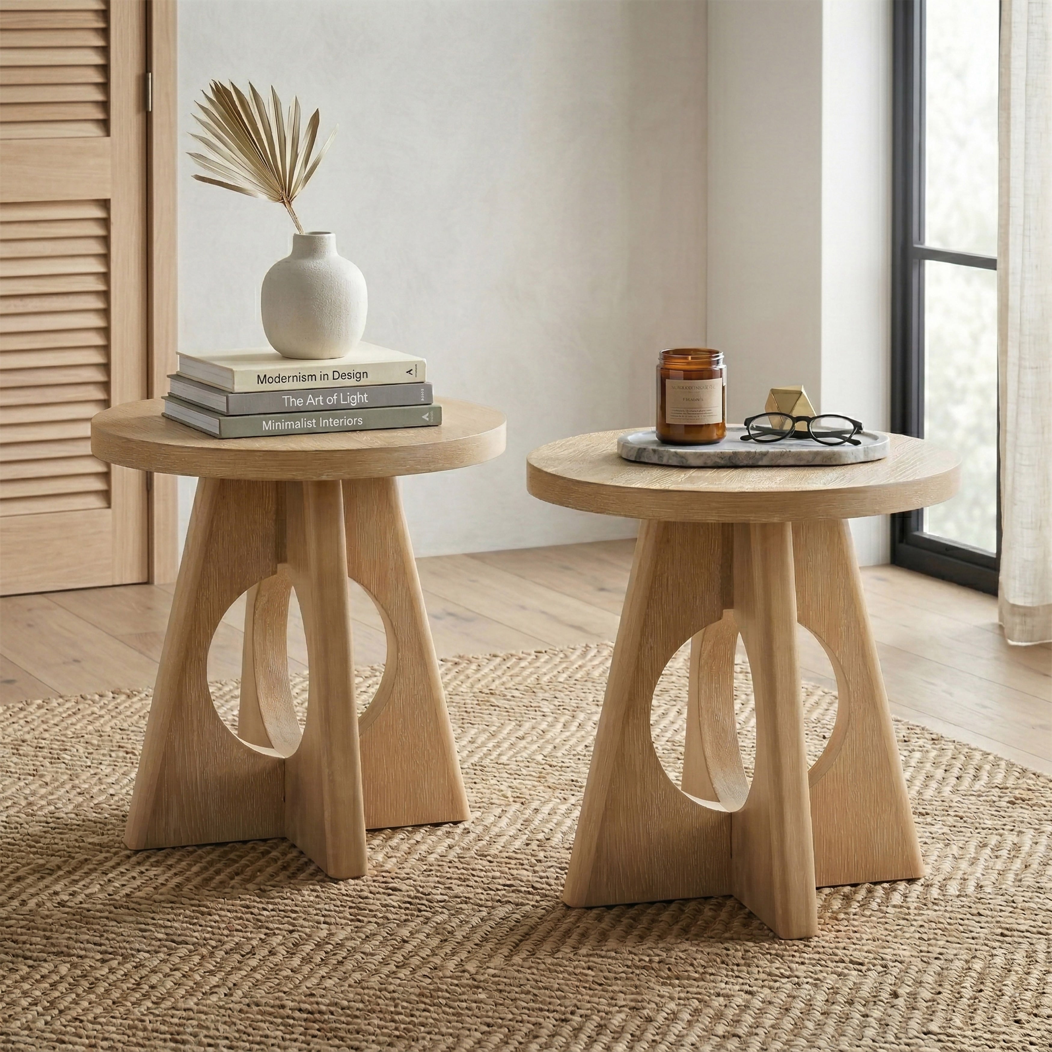 Furniture Of America Vitten Modern Solid Wood Cutout Pedestal Base Round End Table Set Of 2