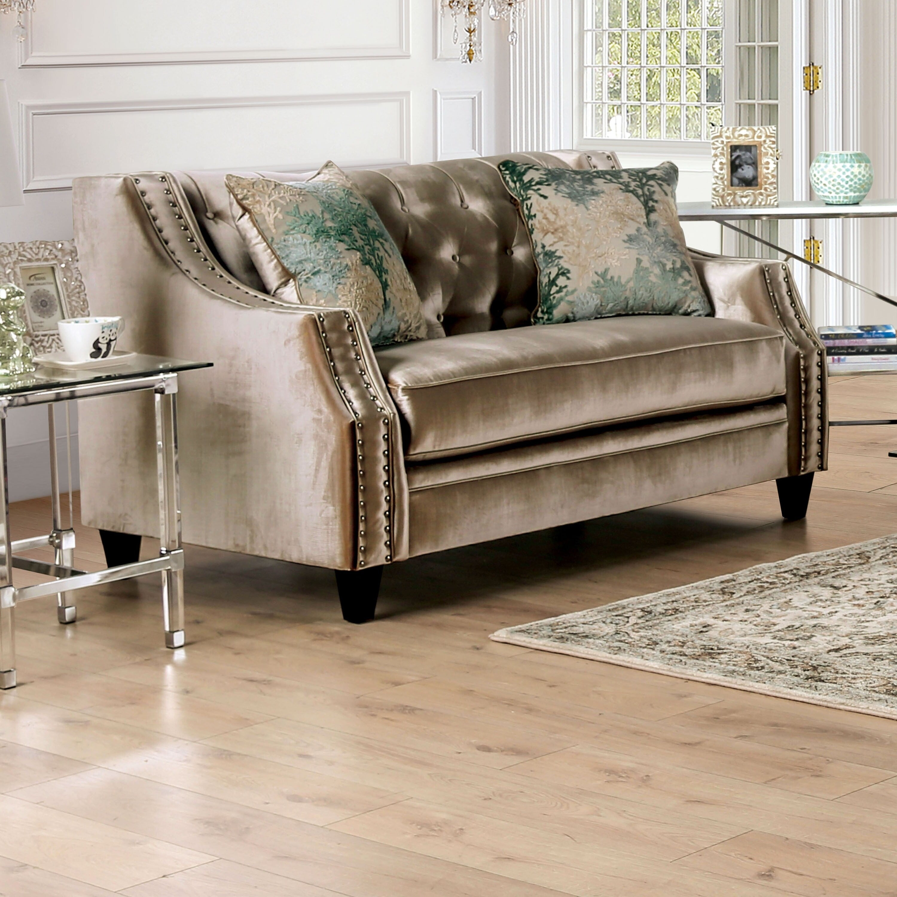 Furniture Of America Vynntransitional Gold Solid Wood Padded Loveseat