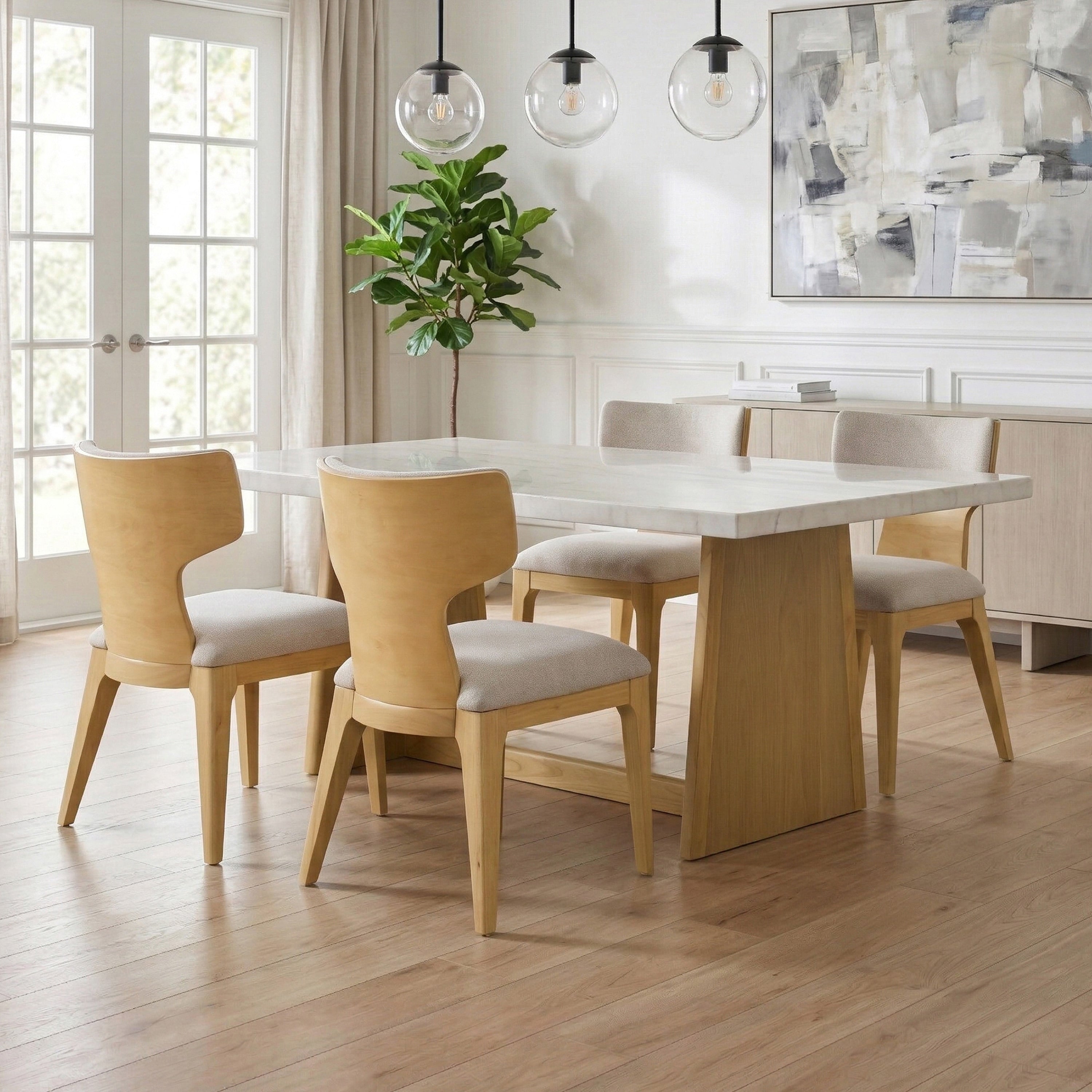 Furniture Of America Wayley Modern 5 Piece Solid Wood Genuine Marble Top Dining Table Set