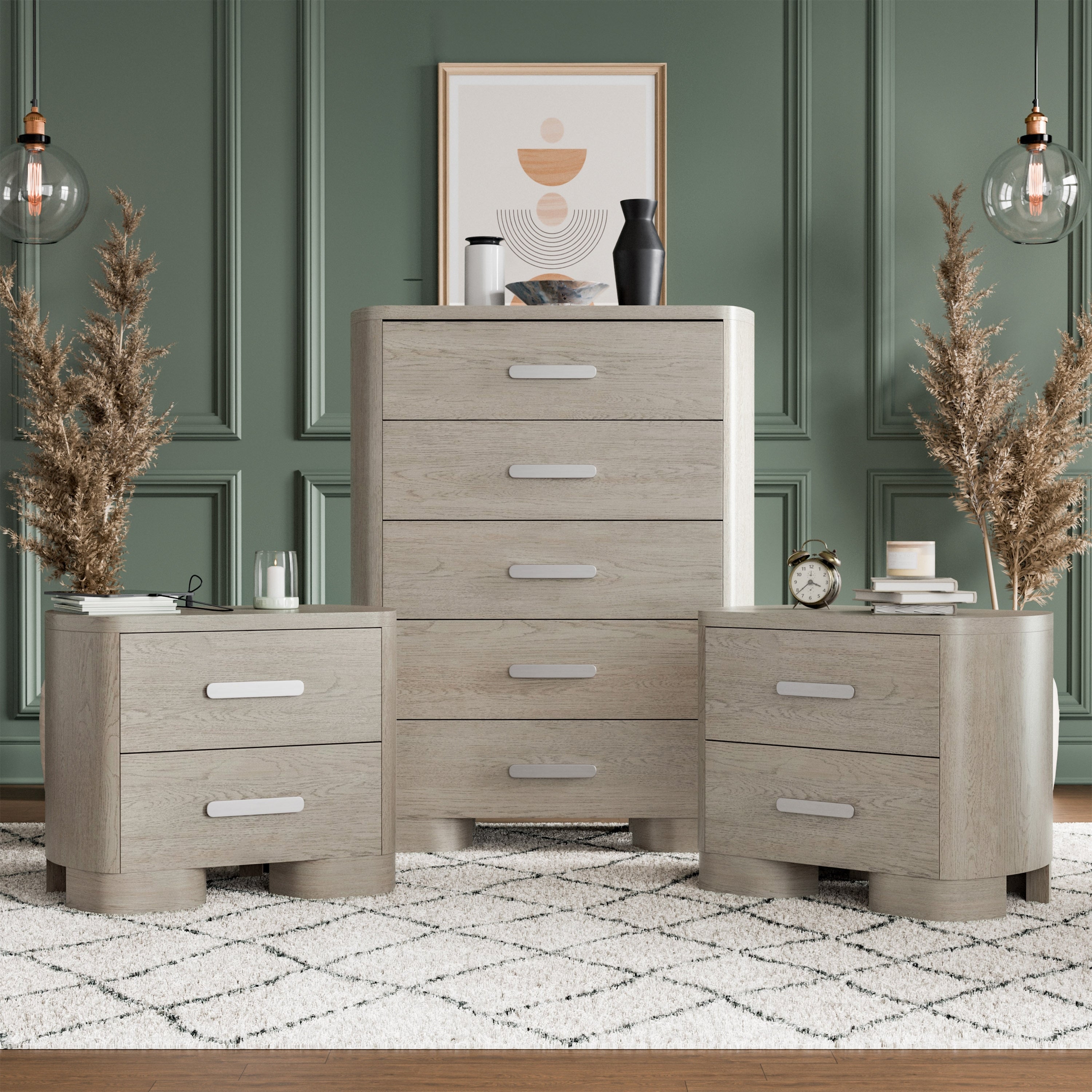 Furniture Of America Weegin Modern 3 Piece White Oak Wood Chest And 2 Nightstand Bedroom Set