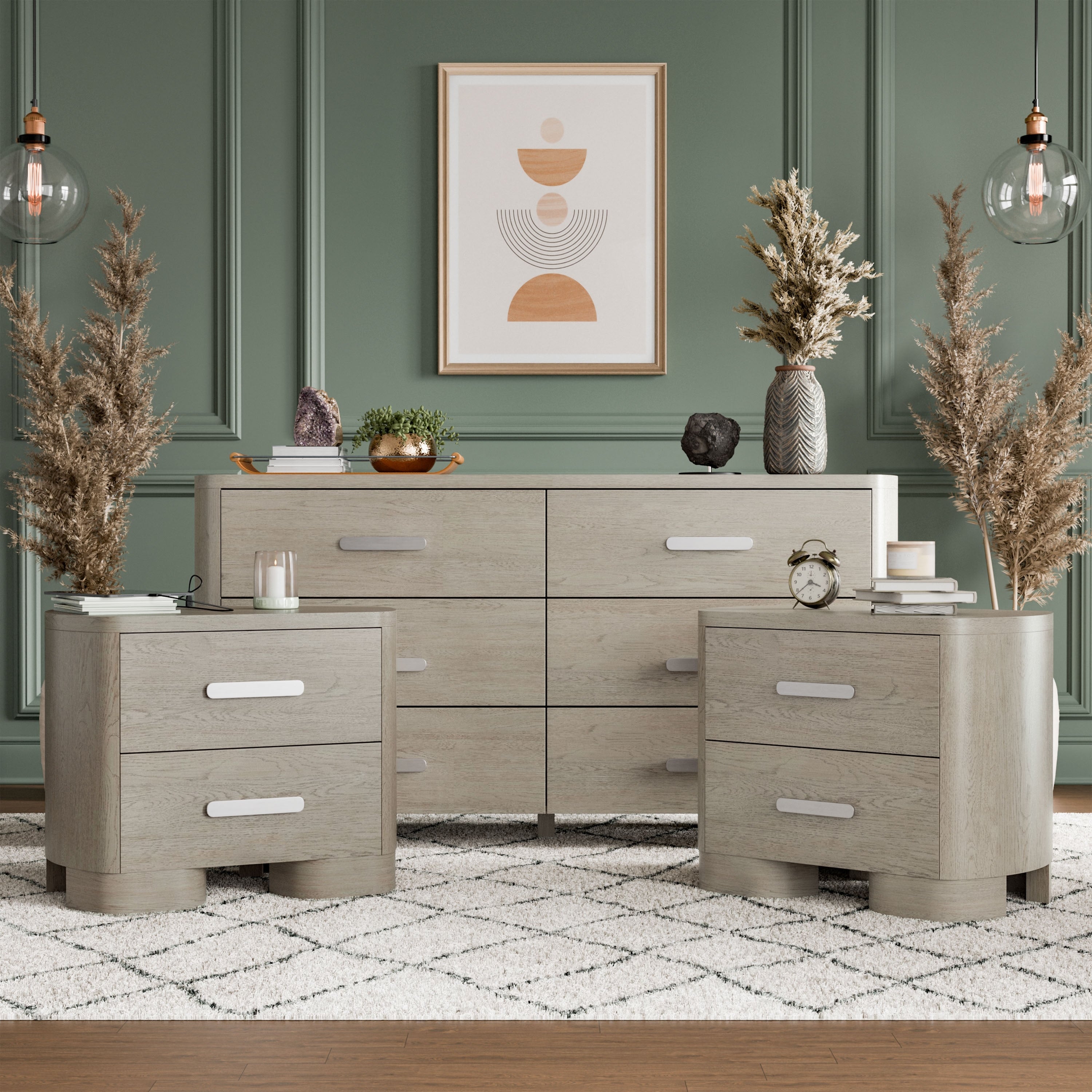 Furniture Of America Weegin Modern 3 Piece White Oak Wood Dresser And 2 Nightstand Bedroom Set