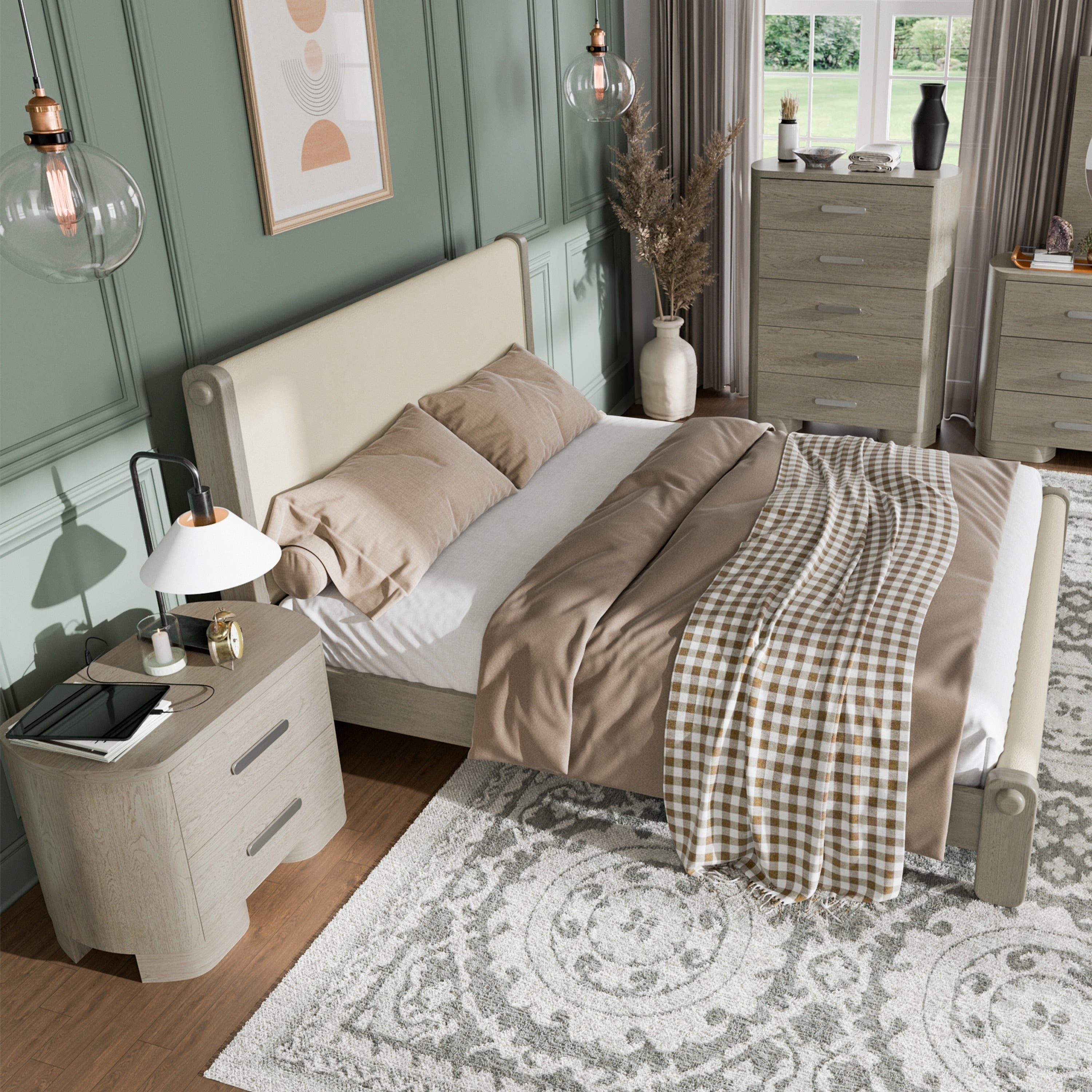 Furniture Of America Weegin Modern 3 Piece White Oak Wood Panel Bed And 2 Nightstand Bedroom Set