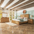 Furniture Of America Wellington Farmhouse 5 Piece Natural Oak Solid Wood Panel Bedroom Set
