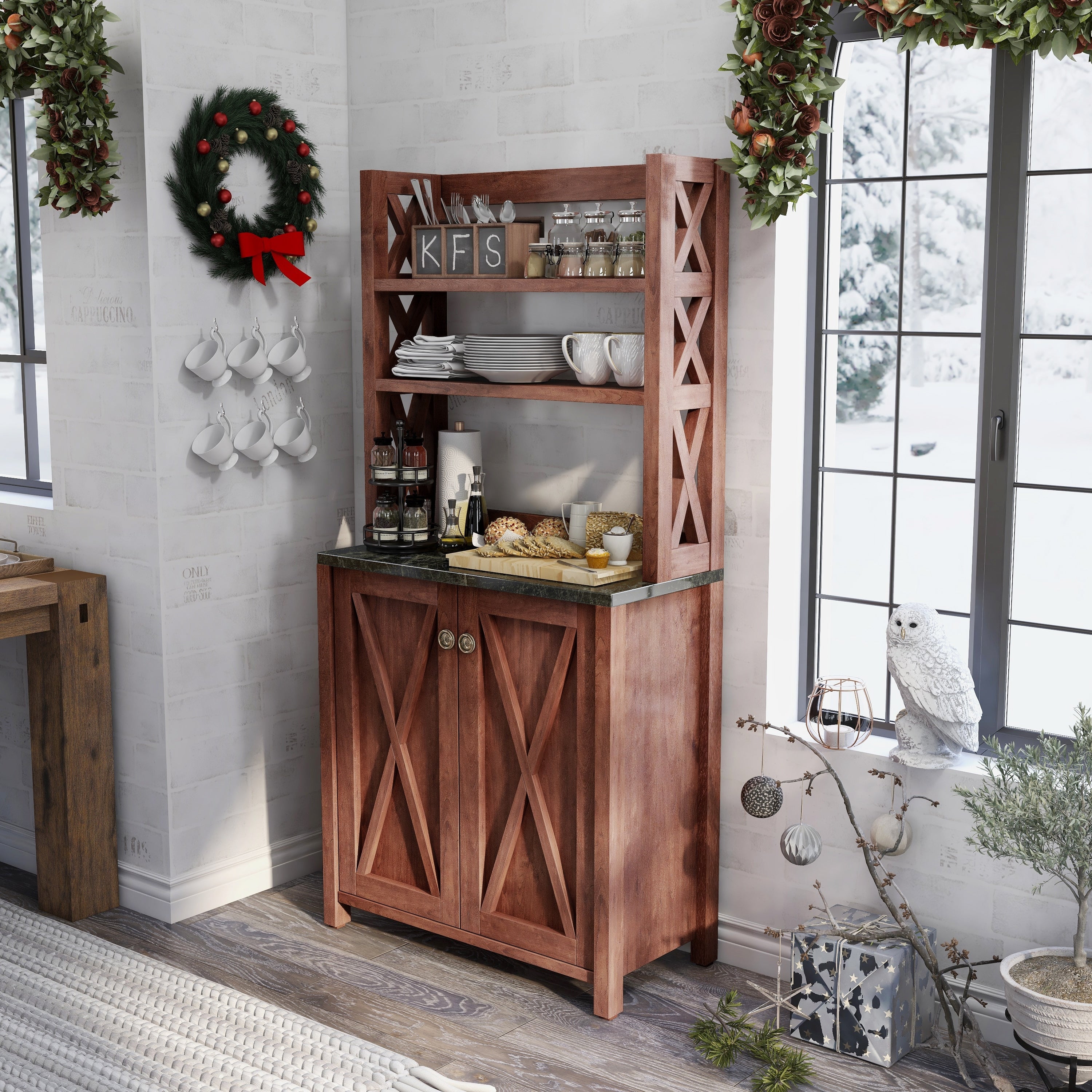 Furniture Of America Senna Rustic Farmhouse Kitchen Storage Hutch