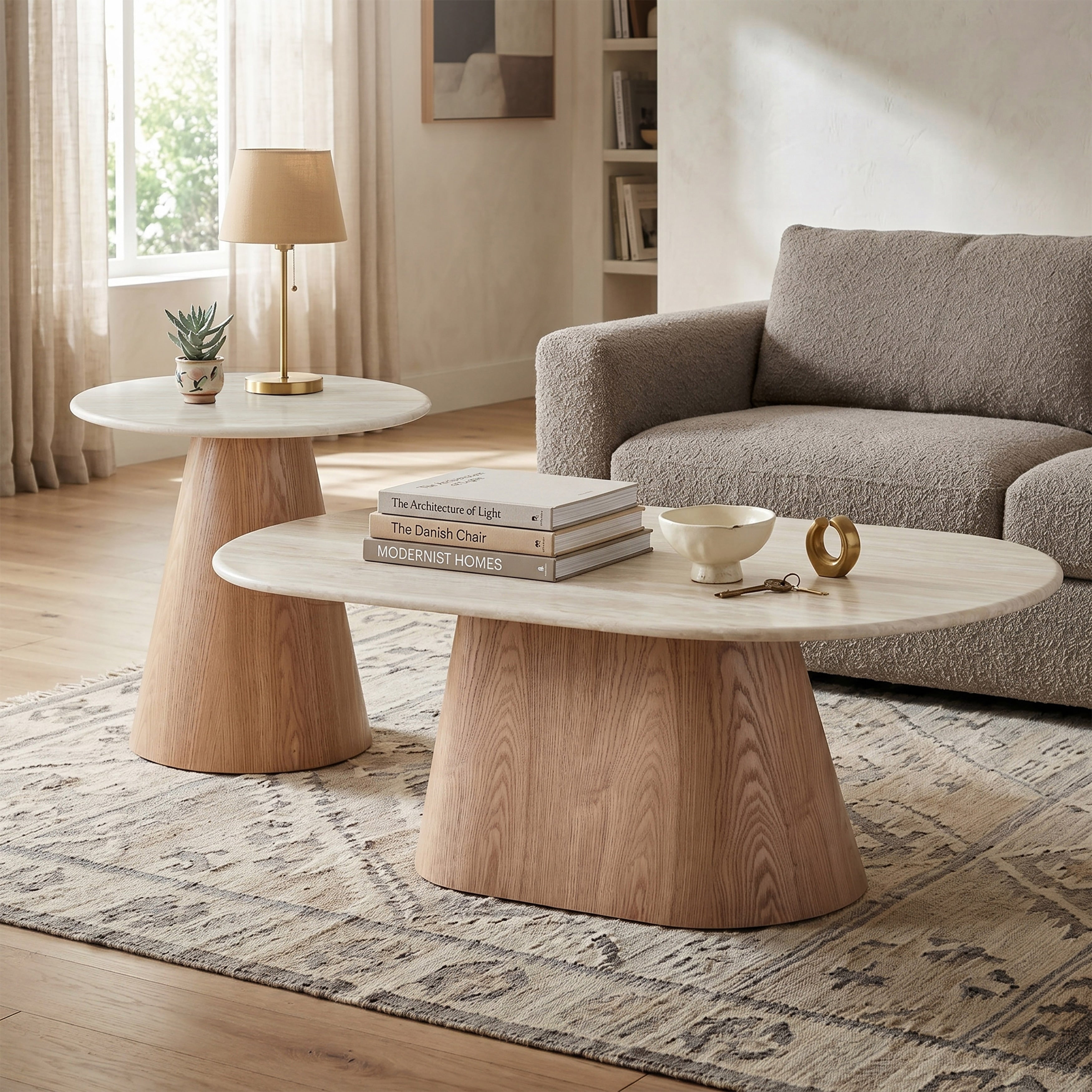 Furniture Of America Yovik Modern 2 Piece Natural Wood Coffee Table Set With Sintered Stone Top