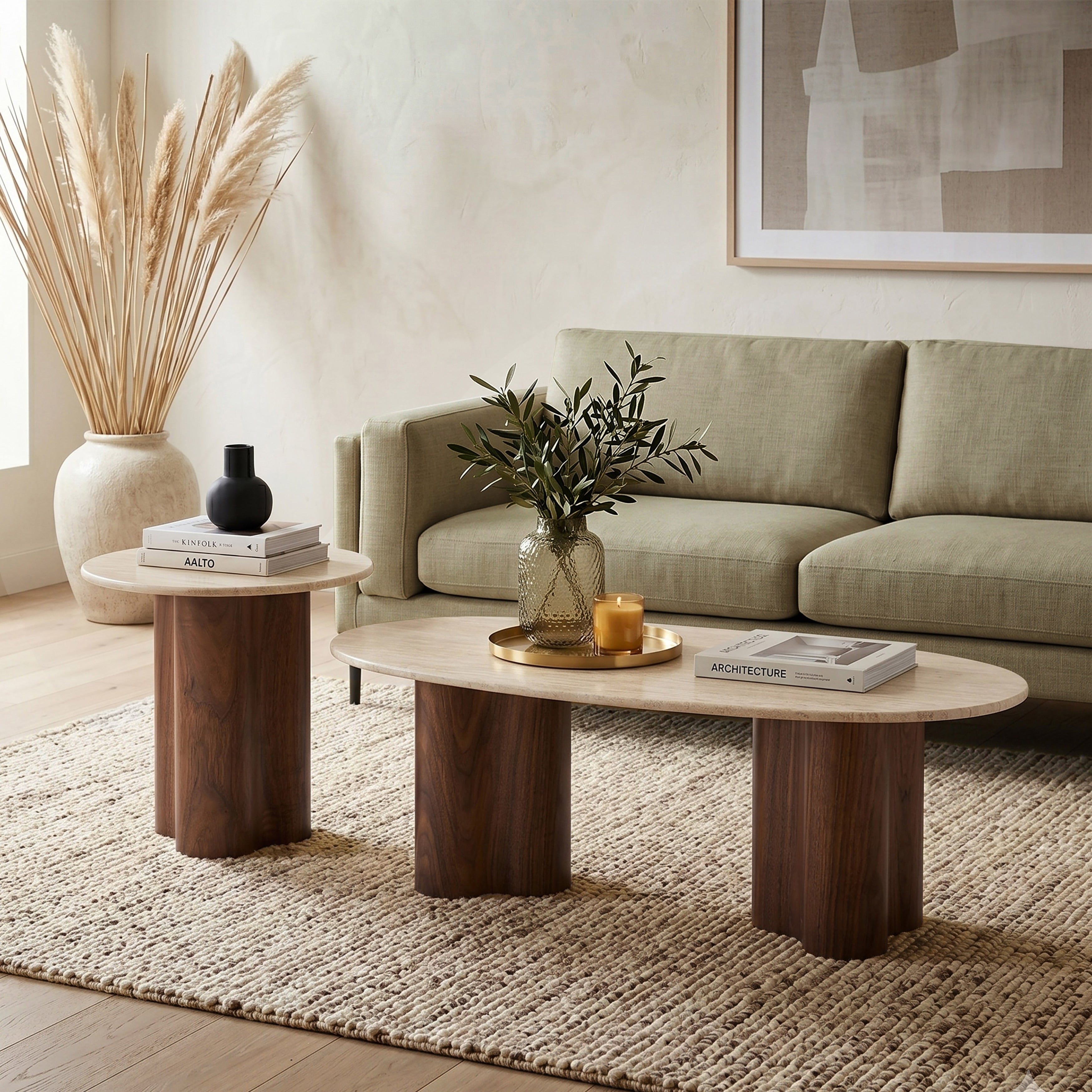 Furniture Of America Yovik Modern 2 Piece Walnut Wood Coffee Table Set With Sintered Stone Top