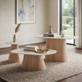 Furniture Of America Yovik Modern 3 Piece Natural Wood Coffee Table Set With Sintered Stone Top