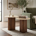 Furniture Of America Yovik Modern Walnut Wood Pedestal Base End Table With Sintered Stone Top Set Of 2