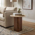 Furniture Of America Yovik Modern Walnut Wood Pedestal Base End Table With Sintered Stone Top