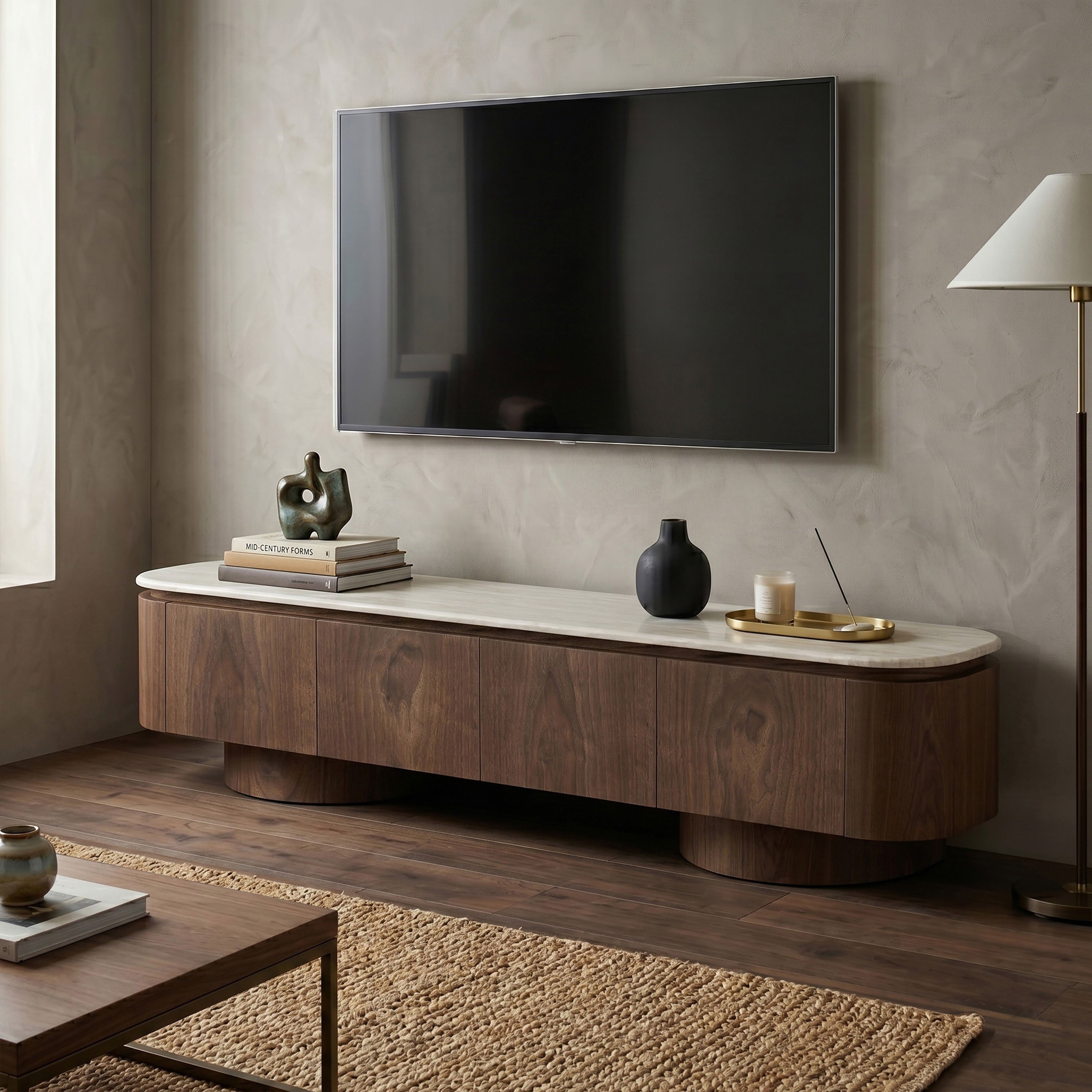 Furniture Of America Yovik Modern Walnut Wood Tv Stand With Sintered Stone Top
