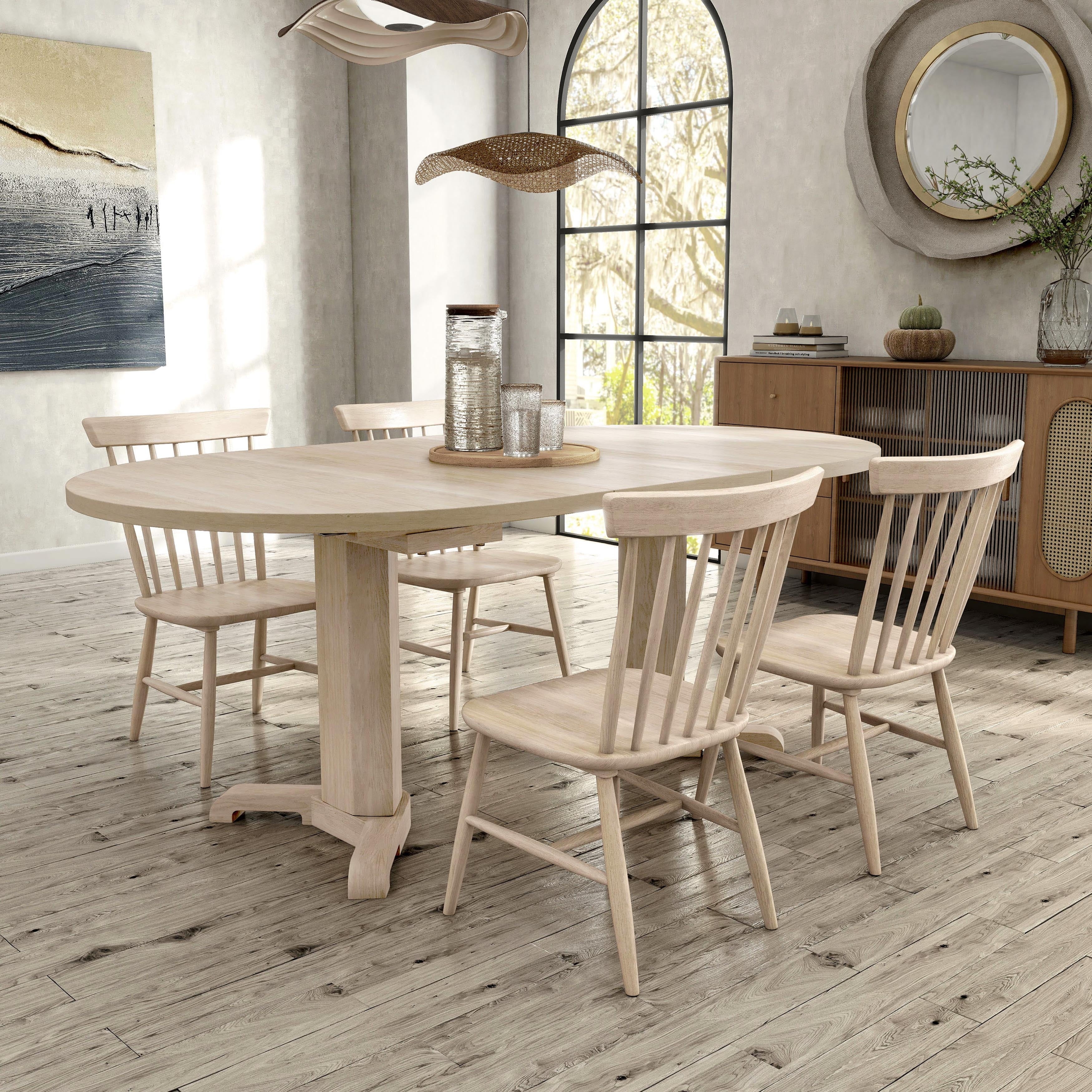 Furniture Of America Zailen Mid Century Modern 5 Piece White Oak Wood Extendable Dining Table Set