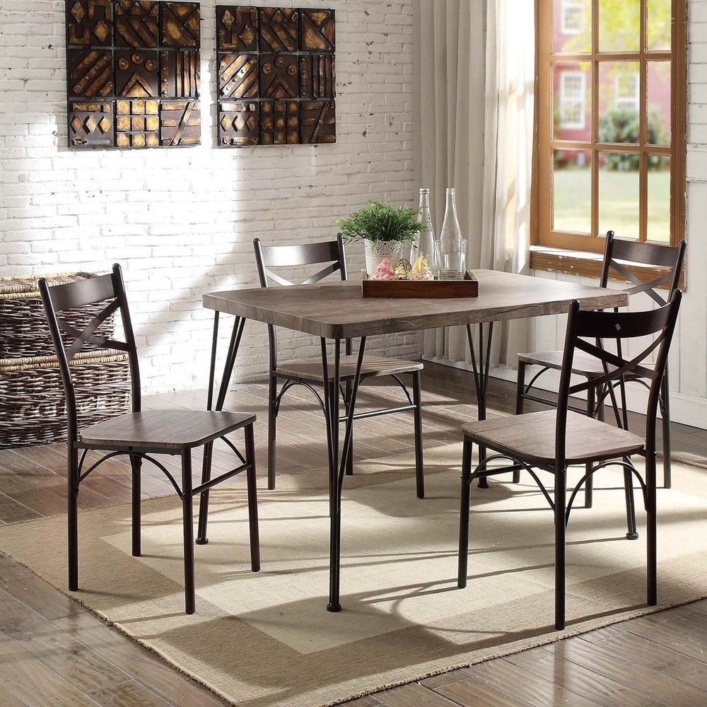 Furniture Of America Hathway Industrial 5 Piece Dark Bronze Small Dining Set