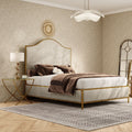 Furniture Of America Zayen Modern 2 Piece Upholstered Queen Size Hammered Metal Camelback Bedroom Set With Nightstand