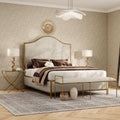 Furniture Of America Zayen Modern 4 Piece Queen Size Hammered Metal Camelback Bedroom Set With 2 Nightstands And Bench