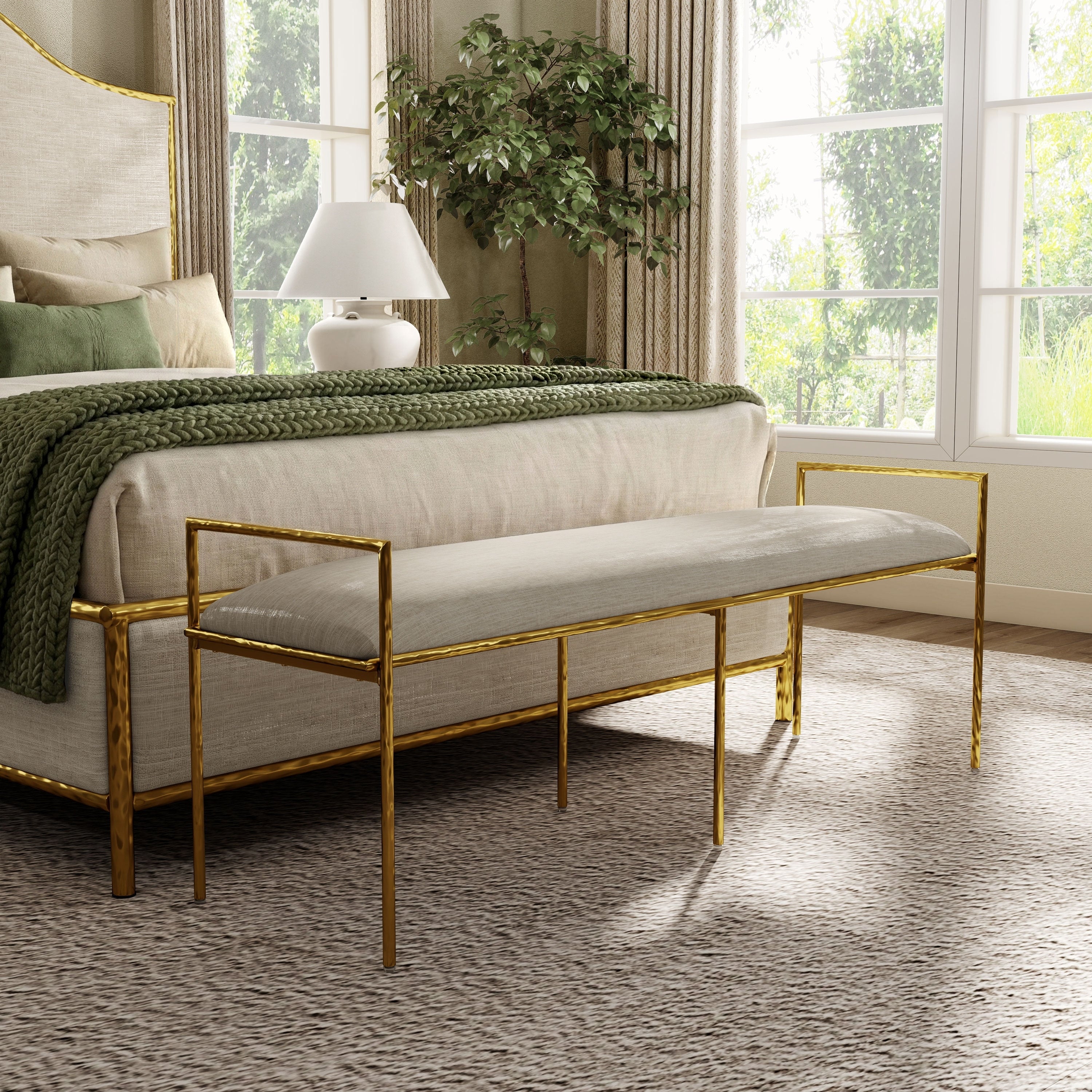 Furniture Of America Zayen Modern 59 Inch Metal Padded Upholstered Accent Bench