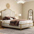 Furniture Of America Zayen Modern Beige Upholstered Queen Size Hammered Metal Camelback Bed