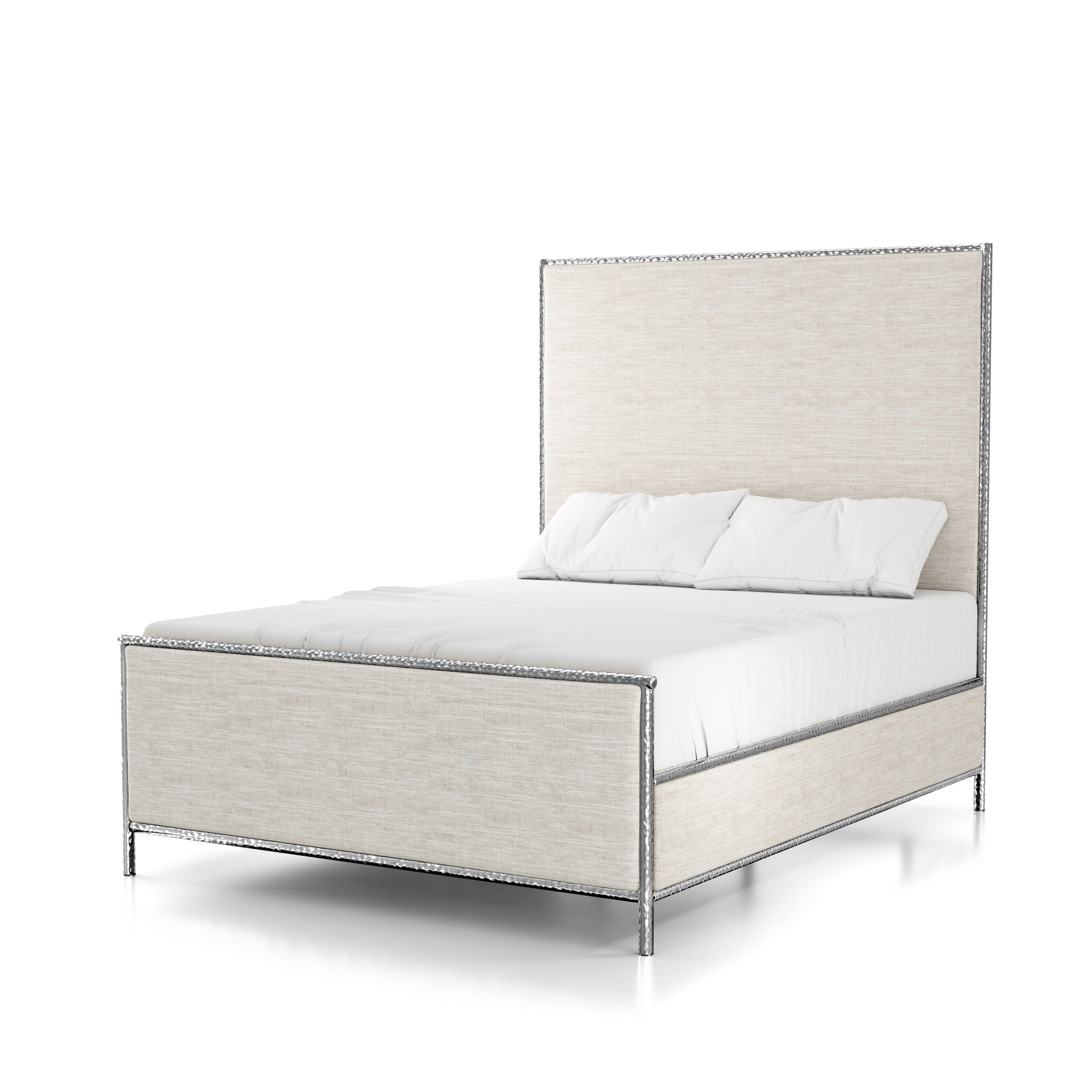 Furniture Of America Zayen Modern Beige Upholstered Queen Size Hammered Metal Platform Bed